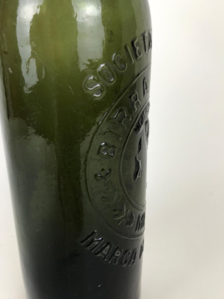 1950s Vintage Italian Birra Italia Beer Green Glass Bottle with Ceramic Stopper For Sale 1