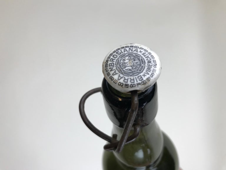 1950s Vintage Italian Birra Italia Beer Green Glass Bottle with Ceramic Stopper For Sale at