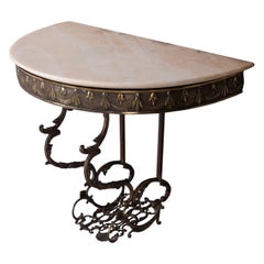 1950s Vintage Italian Brass and Marble Console Table