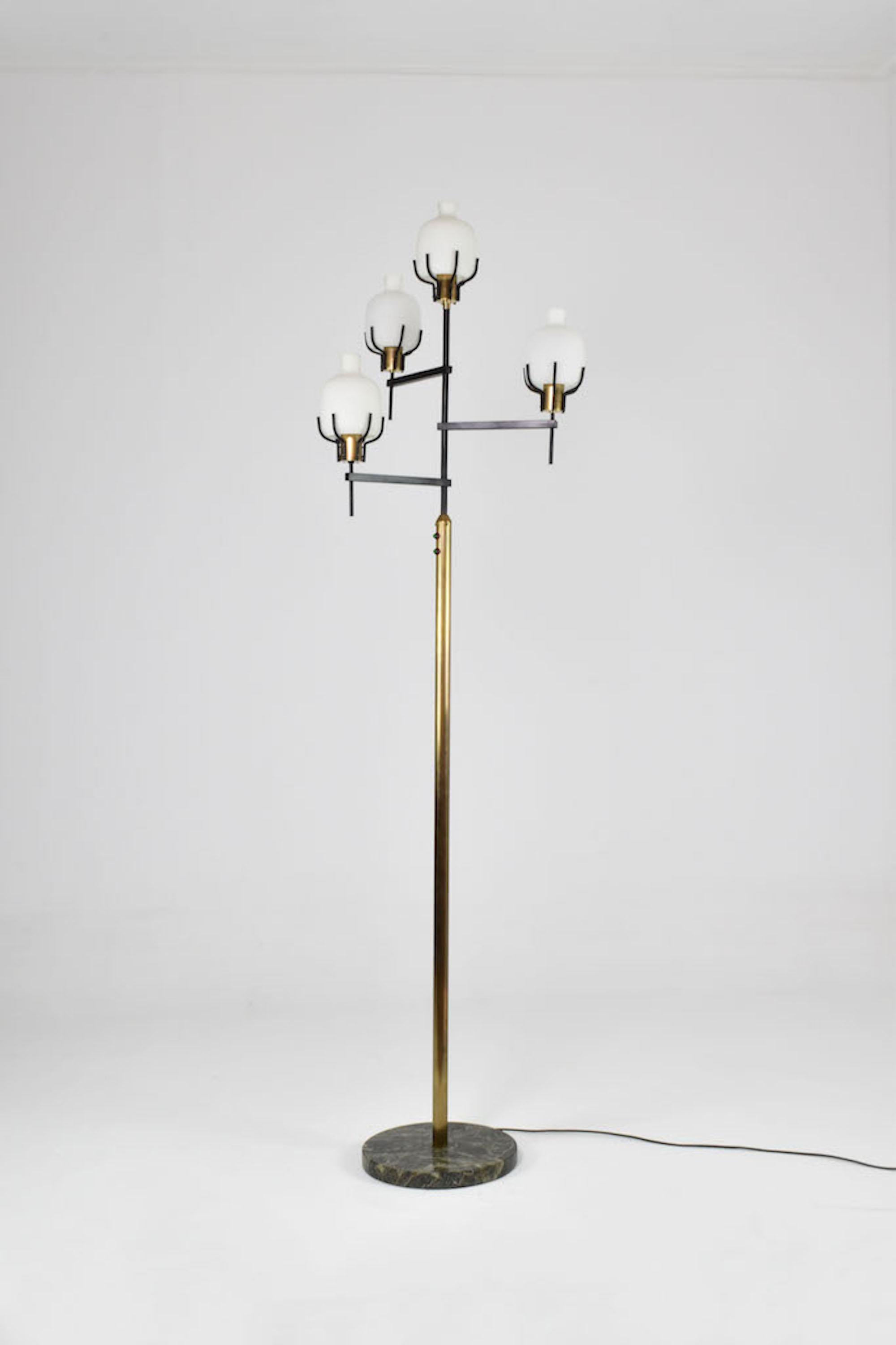 1950s Vintage Italian Brass & Marble Floor Lamp in the Style of Angelo Lelii For Sale 4