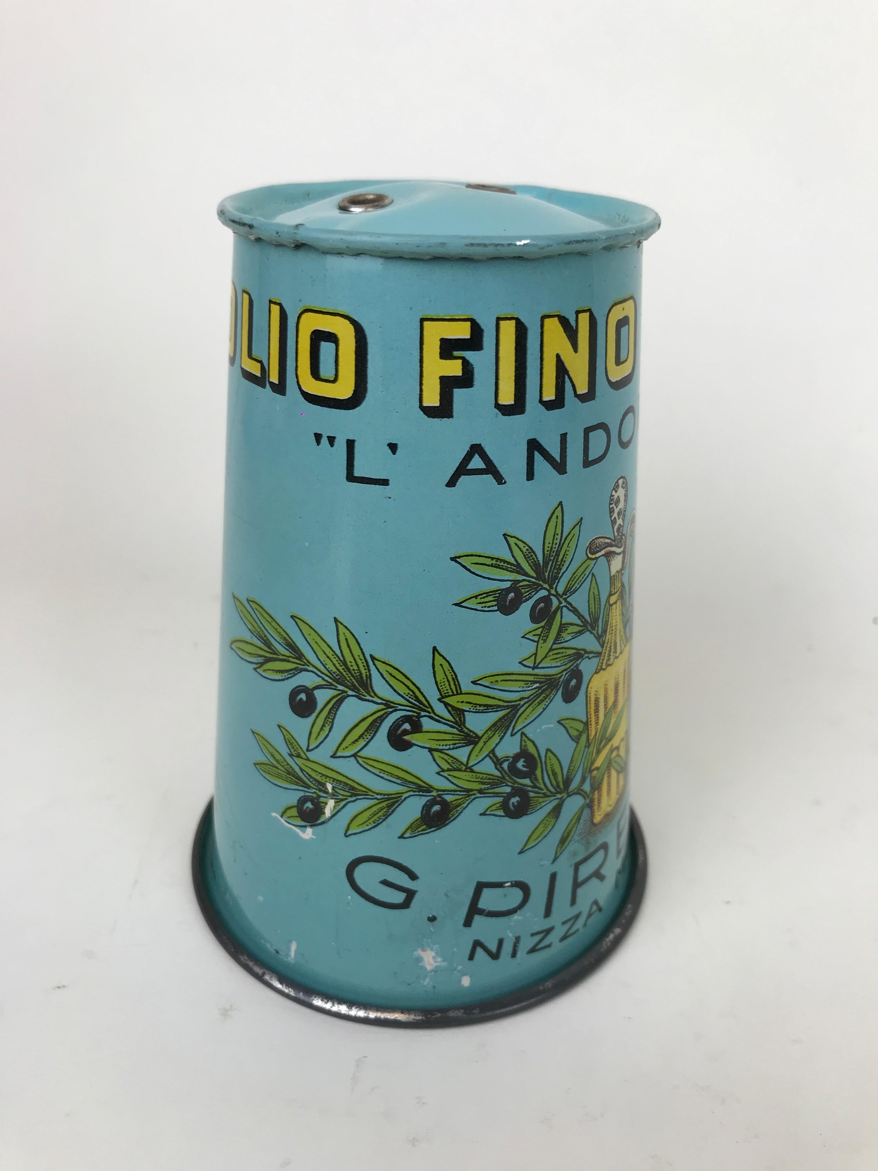 1950s Vintage Italian Carboy Screen-Printed Tin Cap Fine Olive Oil Piretti In Good Condition For Sale In Milan, IT