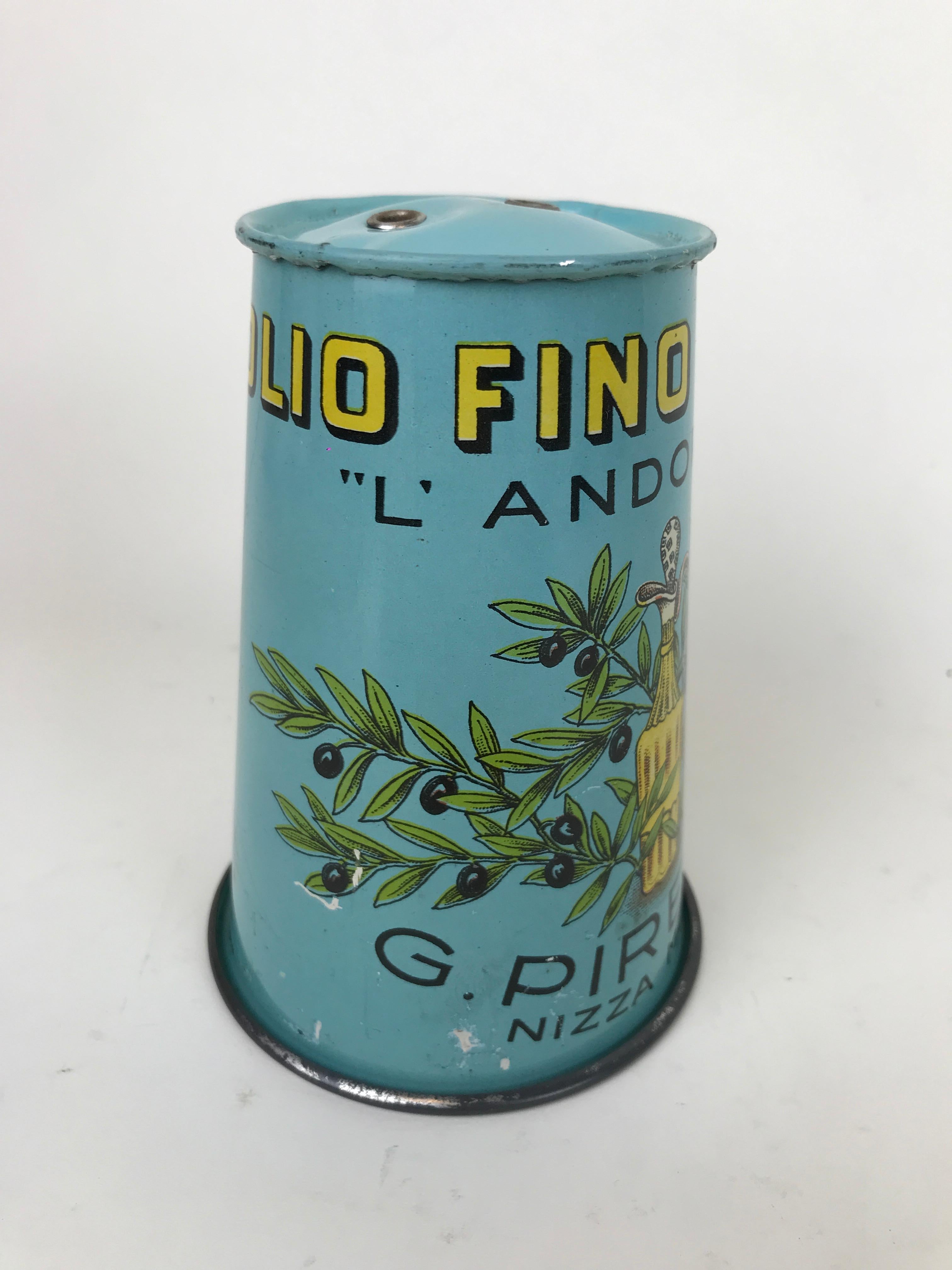 Mid-20th Century 1950s Vintage Italian Carboy Screen-Printed Tin Cap Fine Olive Oil Piretti For Sale