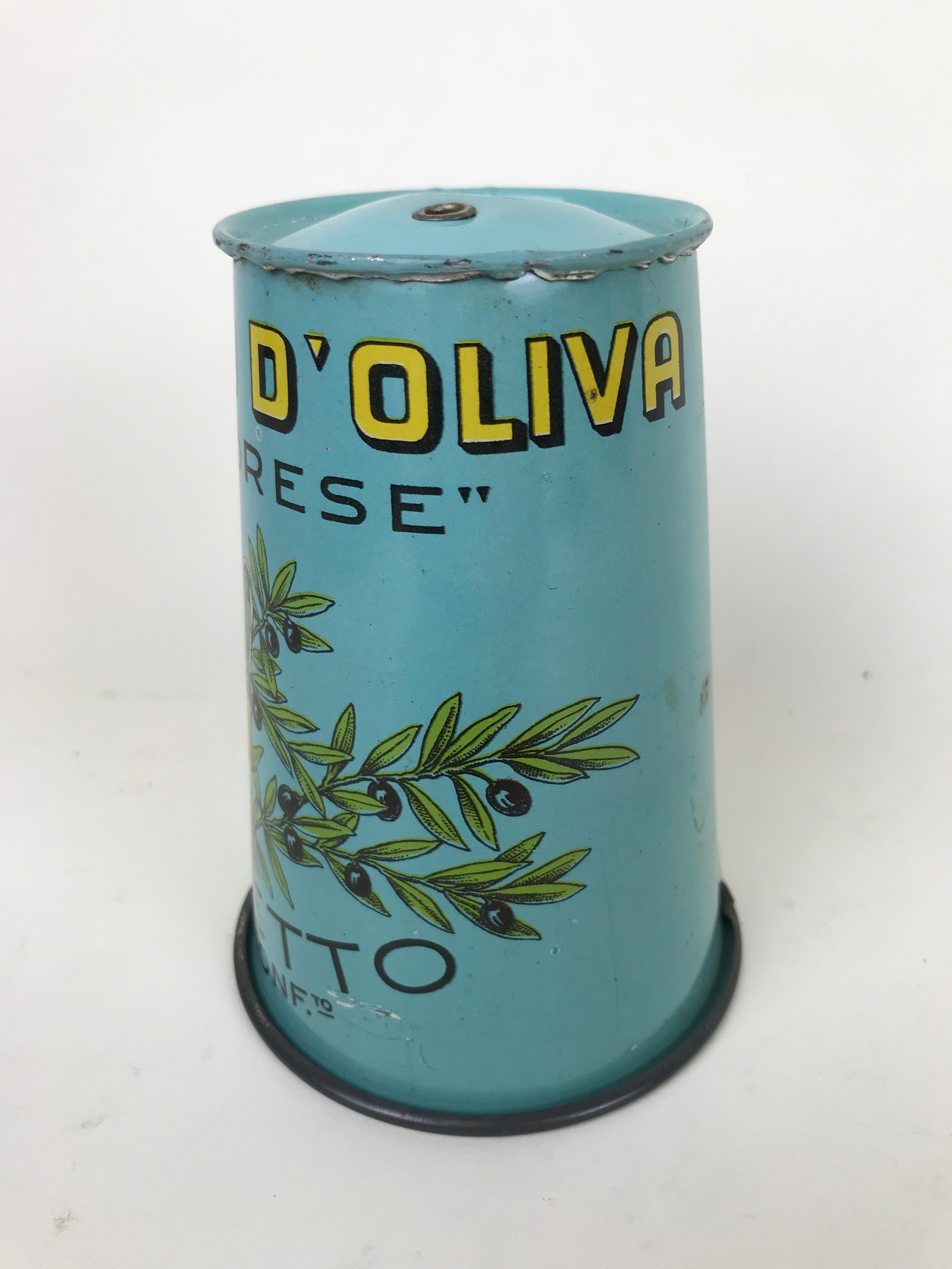 1950s Vintage Italian Carboy Screen-Printed Tin Cap Fine Olive Oil Piretti For Sale 2