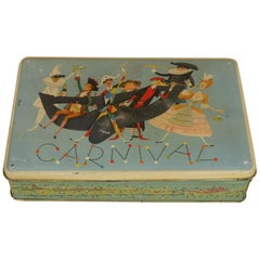 1950s Vintage Italian Carnival Edition Screen Printed Pavesi Biscuits Tin Box