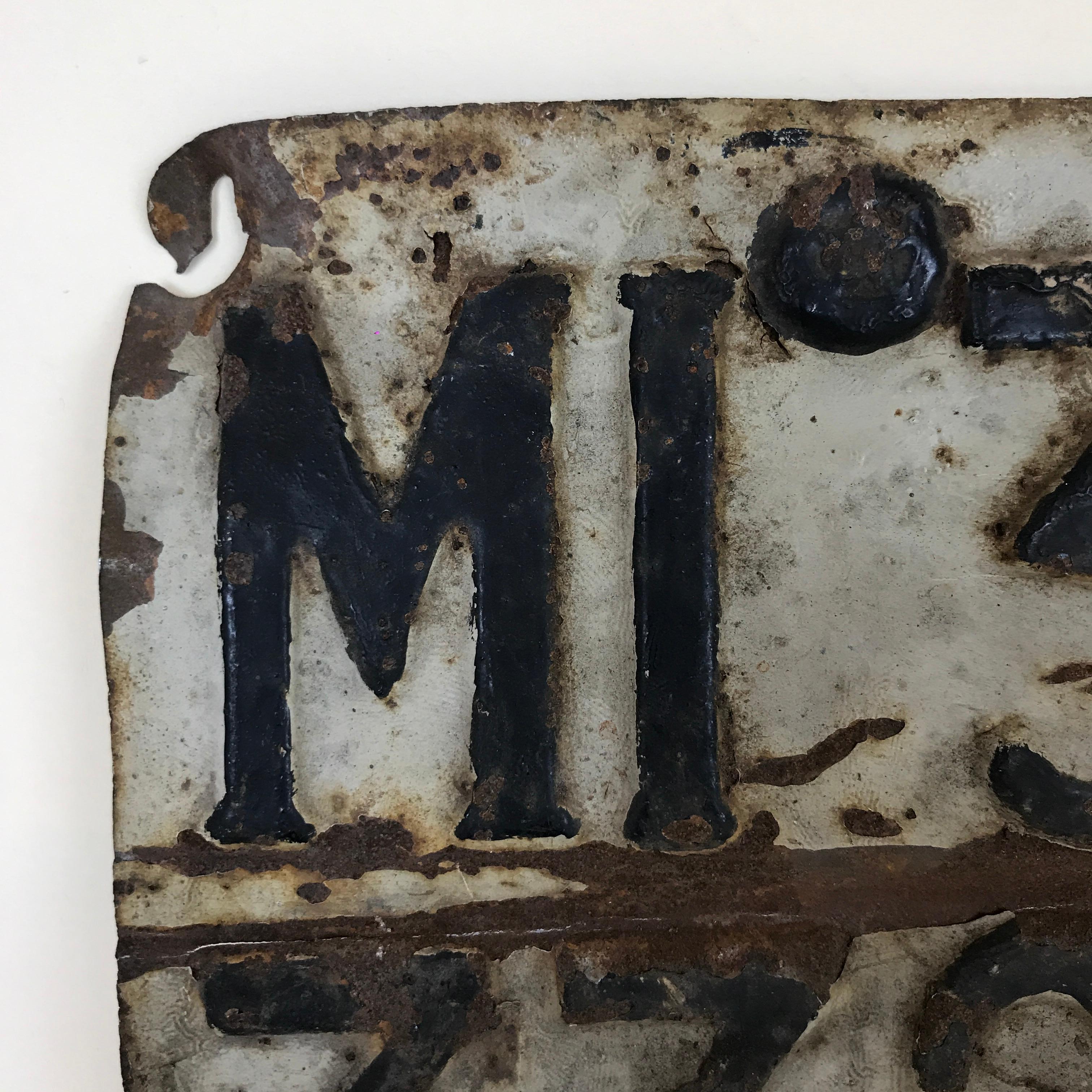 Industrial 1950s Vintage Italian Enamel Metal License Plate from Milan For Sale