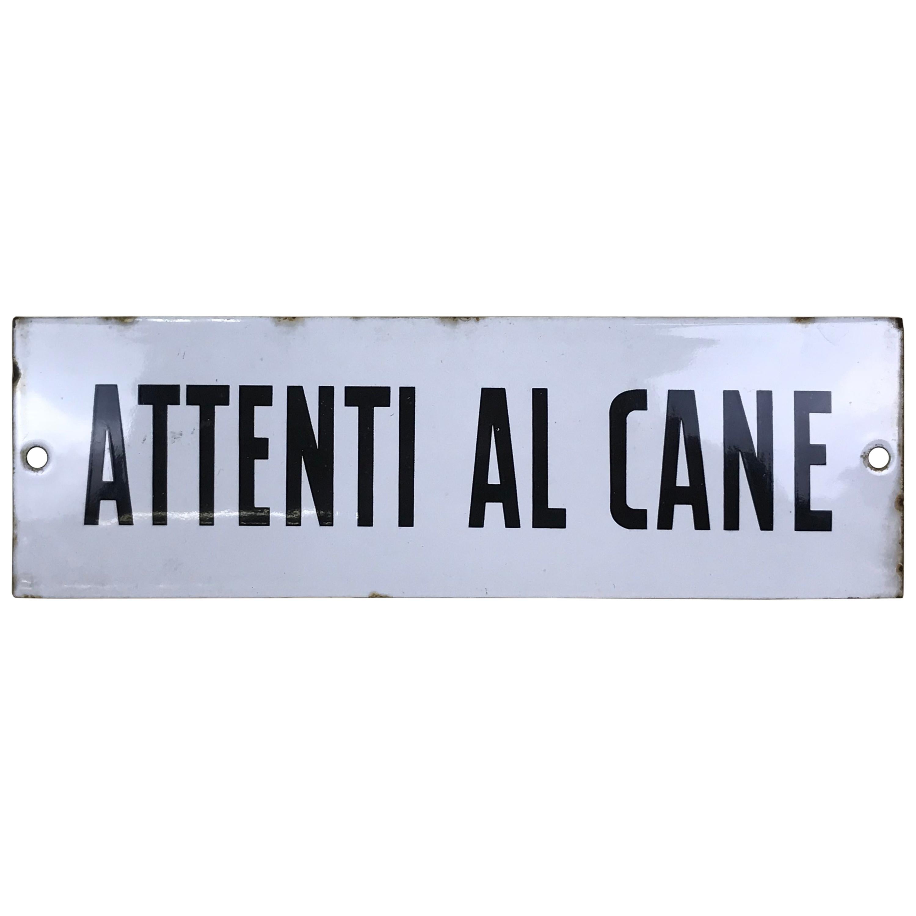 1950s Vintage Italian Enamel Metal Sign "Attenti Al Cane" ‘Beware of the Dog’ For Sale
