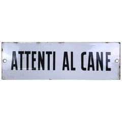 1950s Vintage Italian Enamel Metal Sign "Attenti Al Cane" ‘Beware of the Dog’