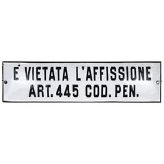 1950s Vintage Italian Enamel Metal Sign È Vietata l'Affissione