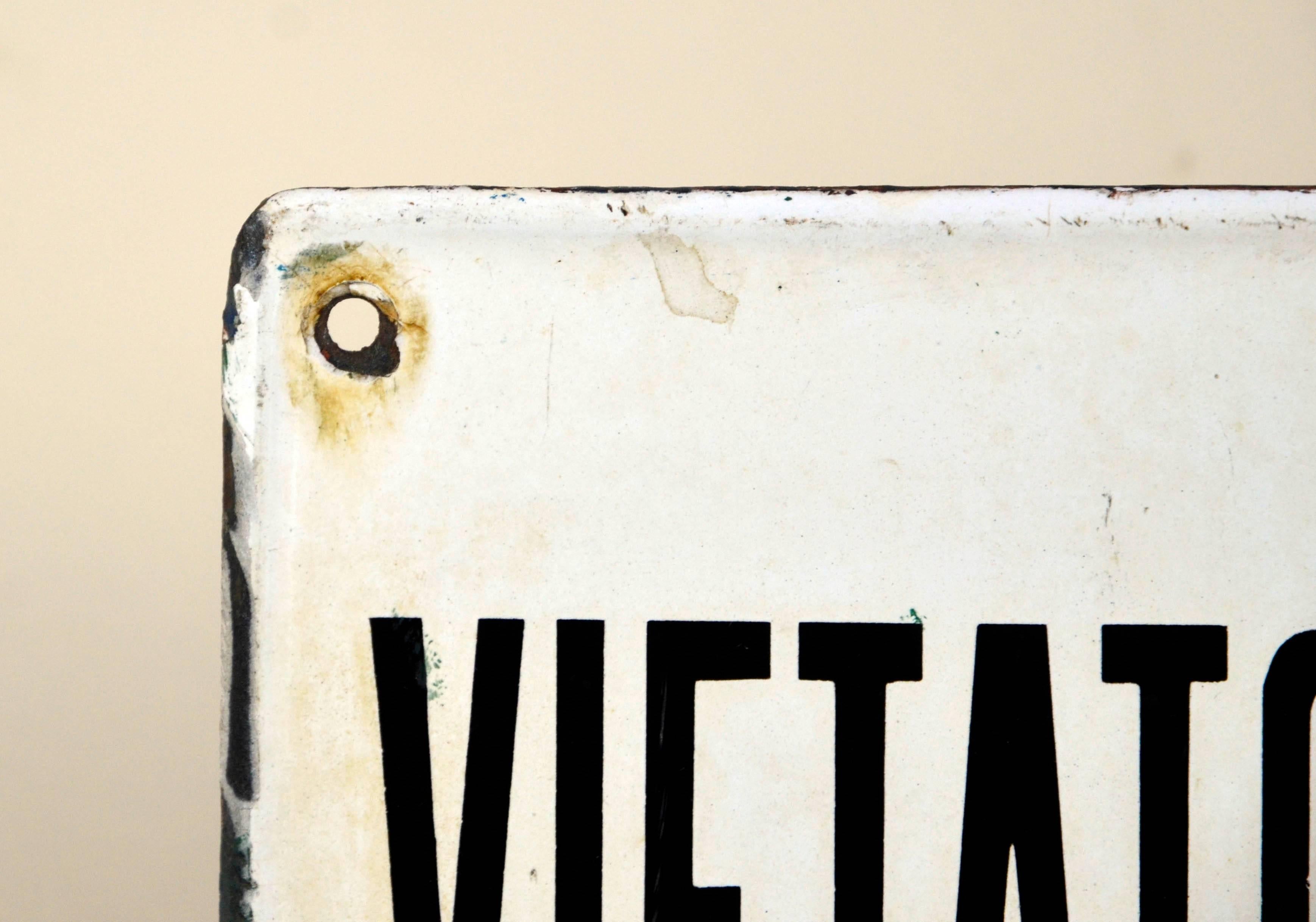Industrial 1950s Vintage Italian Enamel Metal Sign Vietato l'Ingresso or No Entry