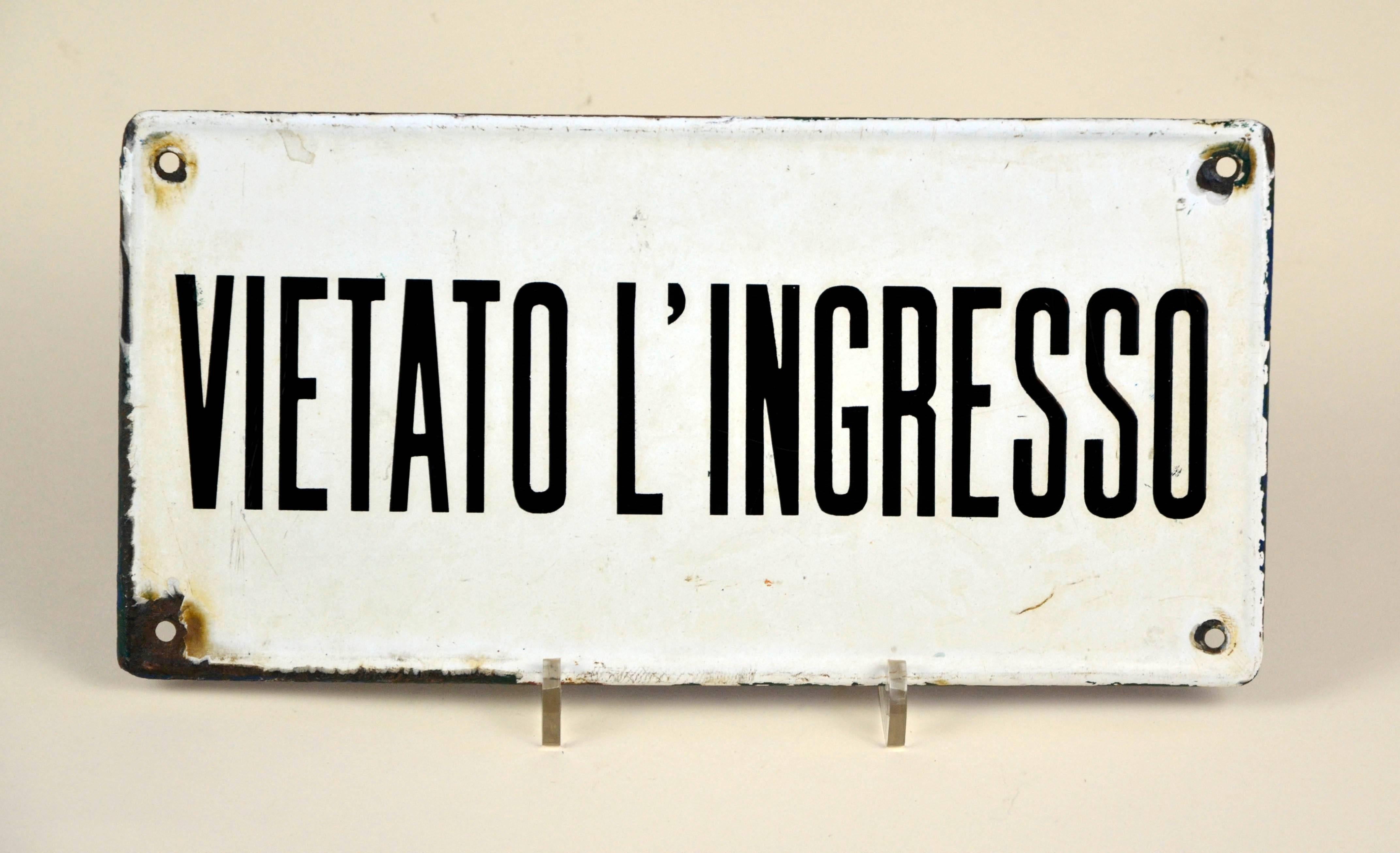 1950s Vintage Italian Enamel Metal Sign Vietato l'Ingresso or No Entry 3