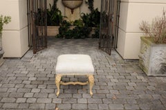 1950s Vintage Italian Rococo Style Ottoman with Cabriole Legs and New Upholstery