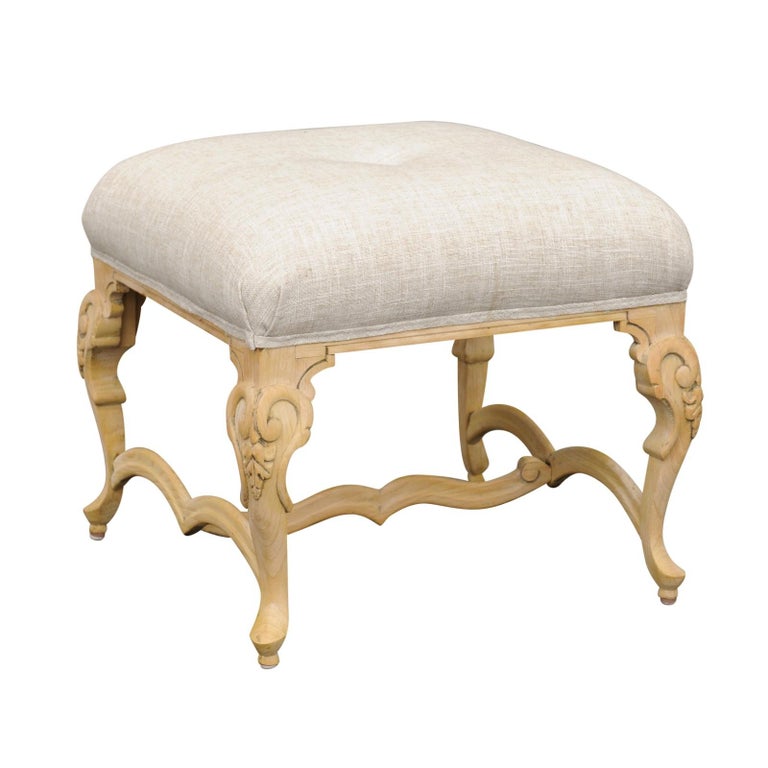 1950s Vintage Italian Rococo Style Ottoman with Cabriole Legs and New
