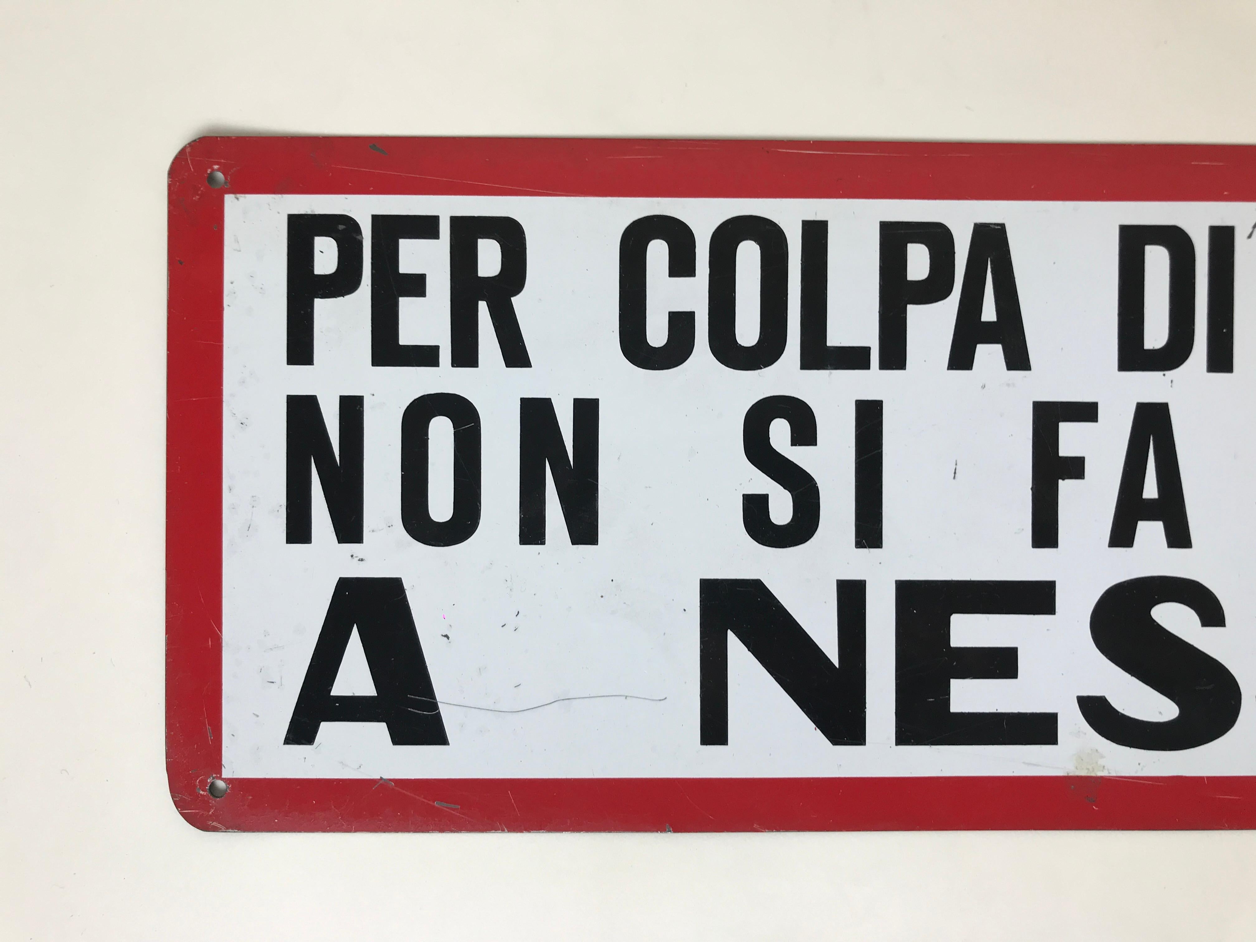 Mid-20th Century 1950s Vintage Italian Screen-Printed Aluminium Sign No Credit Please Don't Ask For Sale