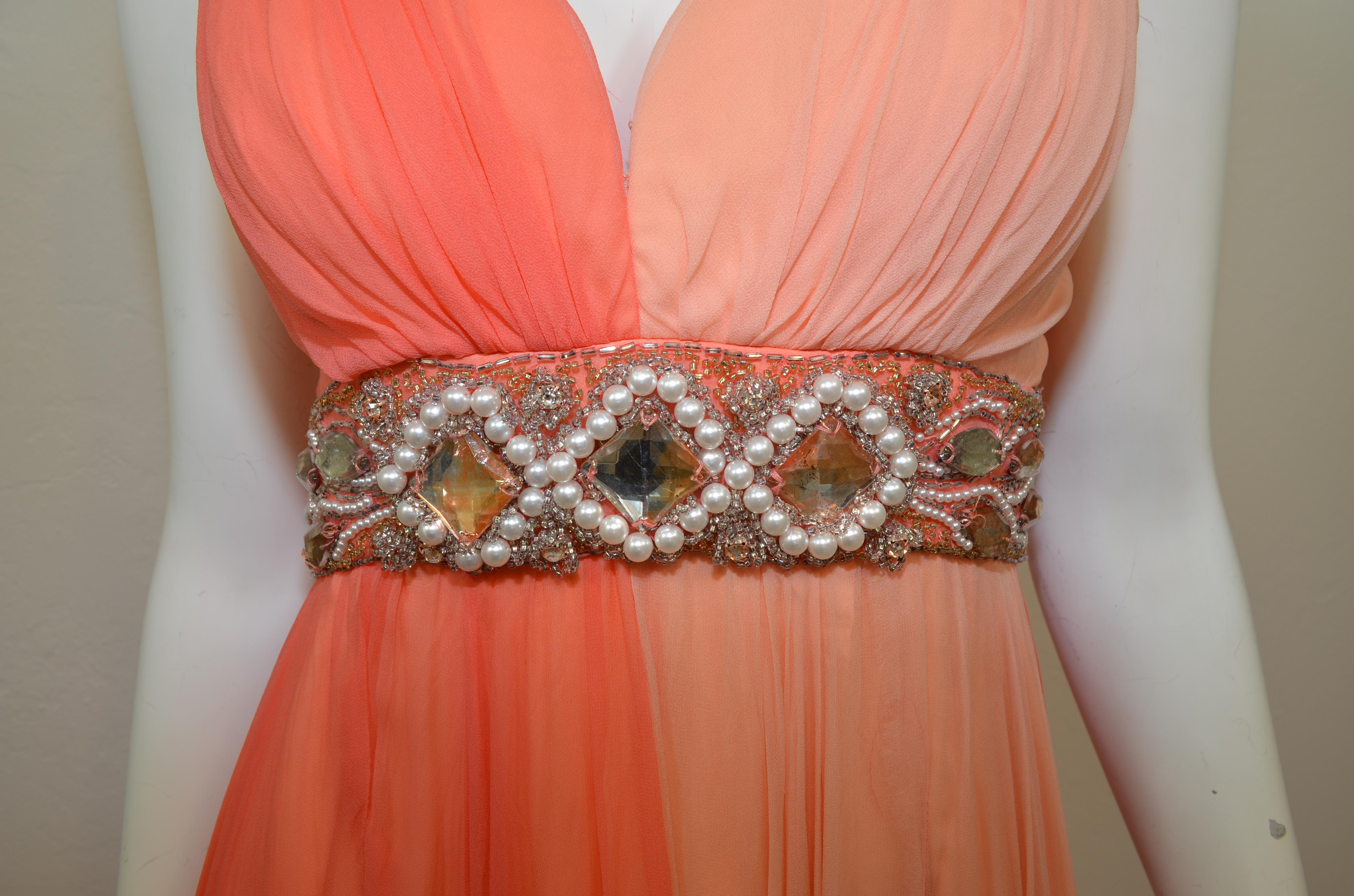 Orange 1950's Vintage Judd’s Coral Dress with Bead Embellishing