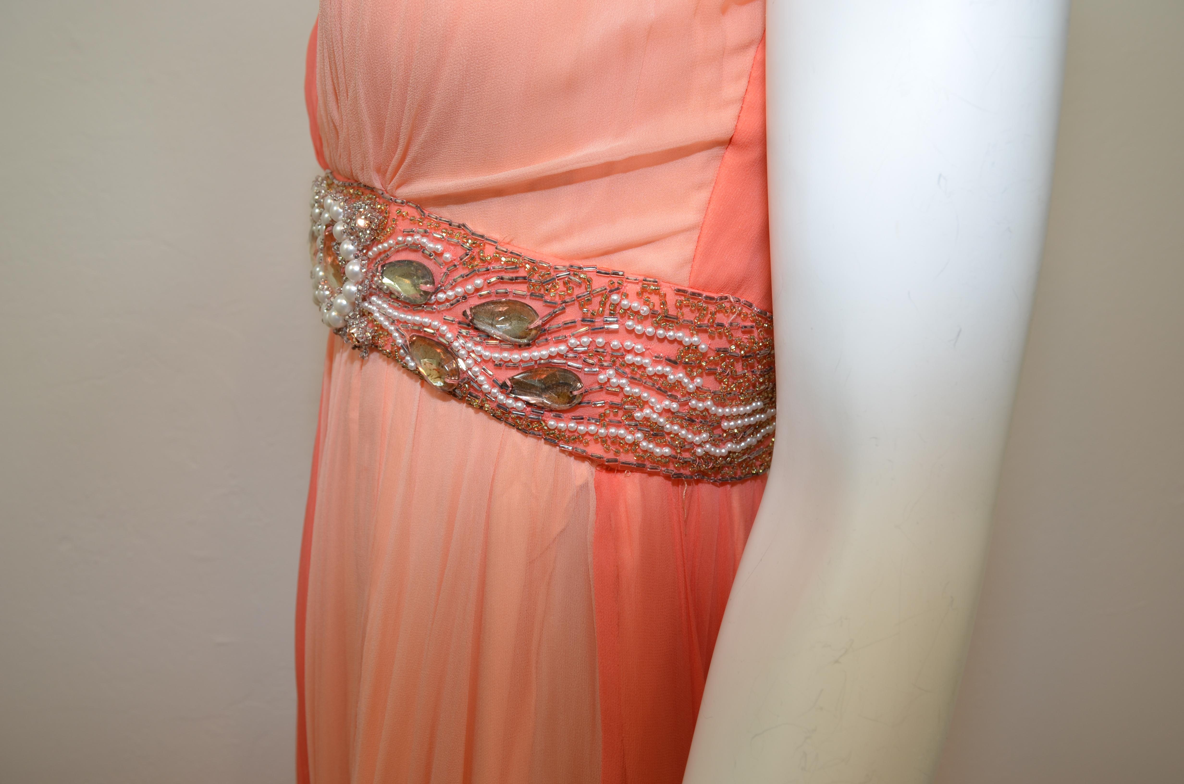 1950's Vintage Judd’s Coral Dress with Bead Embellishing In Excellent Condition In Carmel, CA