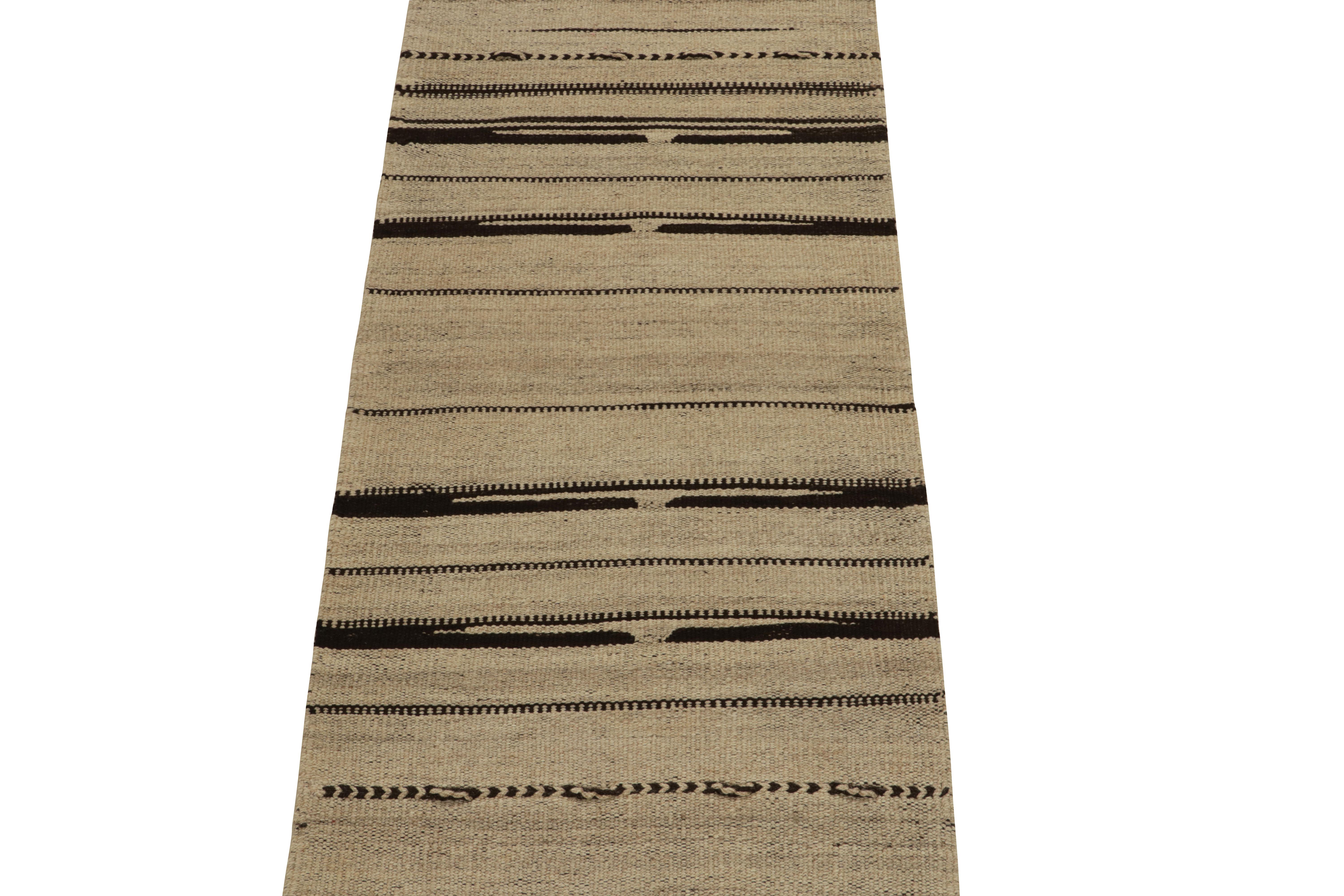 Originating from Turkey circa 1940-1950, from a rare mid-century curation of small-sized Kilims our principal has acquired lately. Adapted from handwoven wool bags into a flatweave, the piece carries a forgiving attitude and a refreshing take on