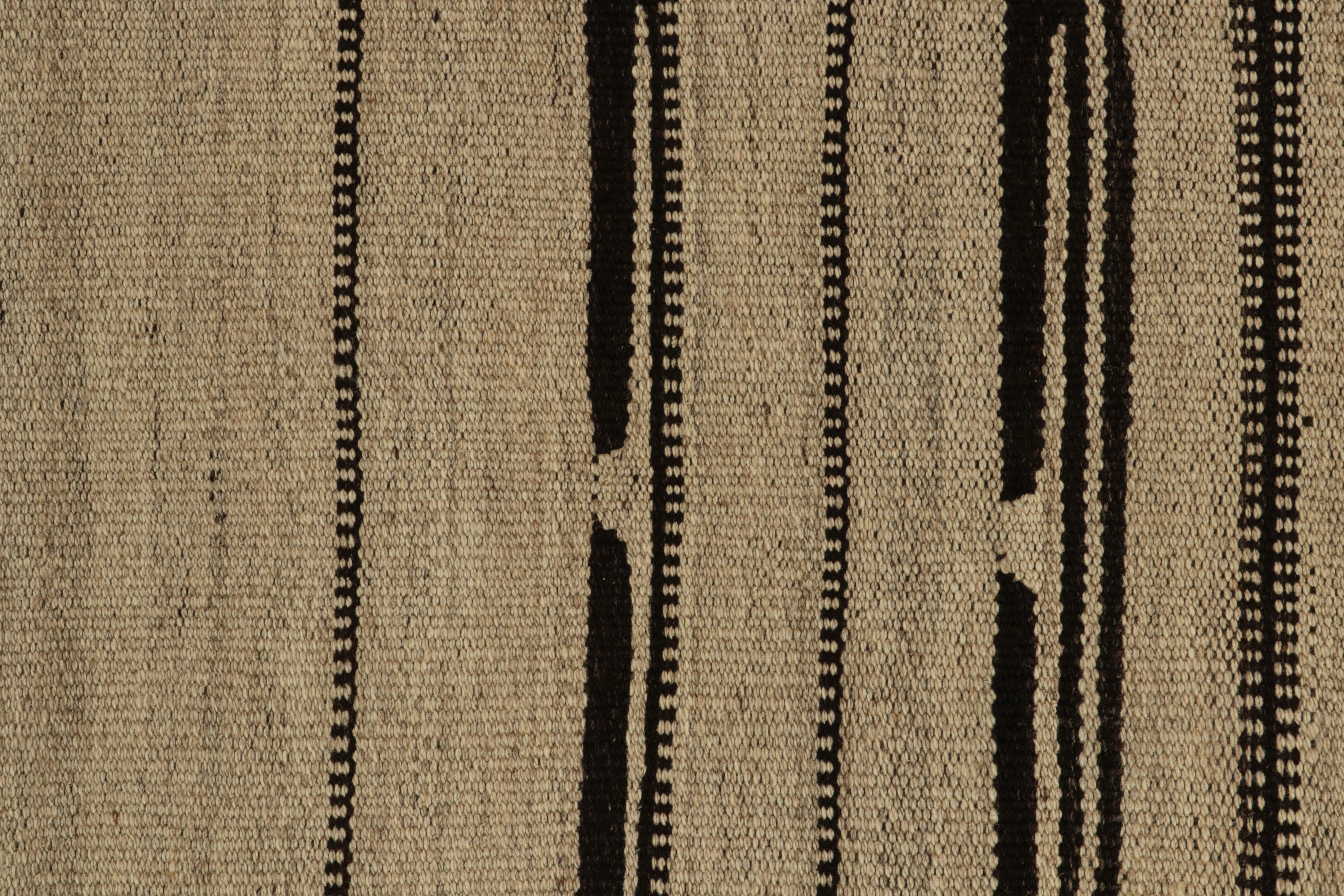 1950s Vintage Kilim Rug in Beige-Brown, Black Tribal Pattern by Rug & Kilim In Good Condition For Sale In Long Island City, NY