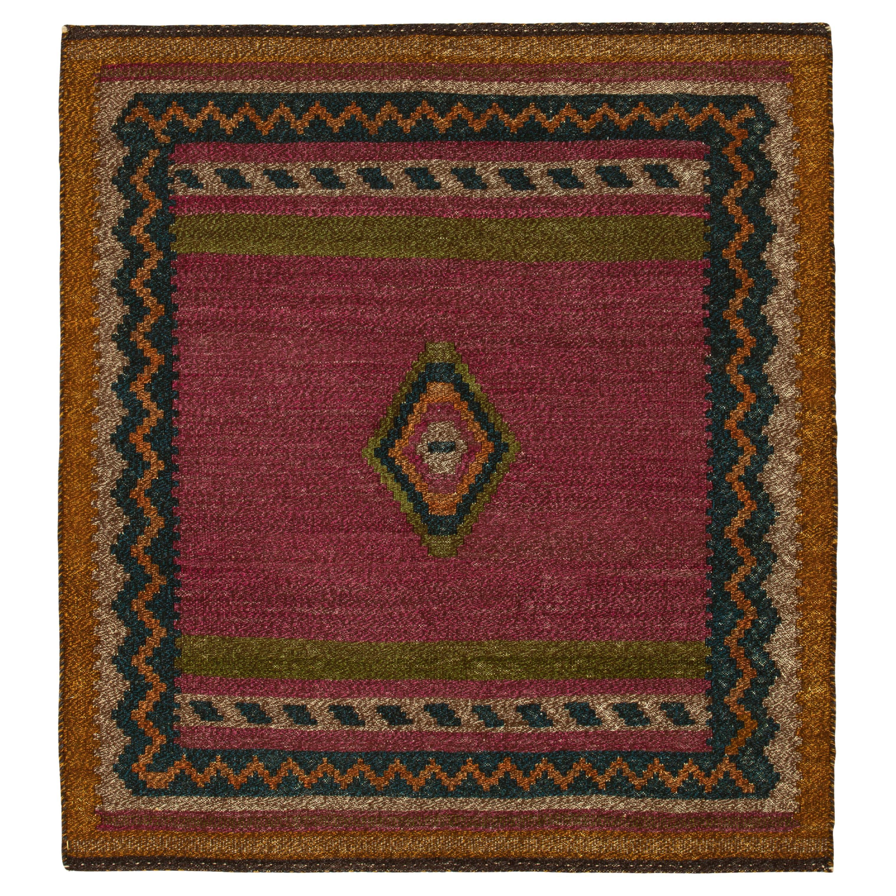 1950s Vintage Kilim Rug in Bordeaux Background Medallion Pattern by Rug & Kilim For Sale