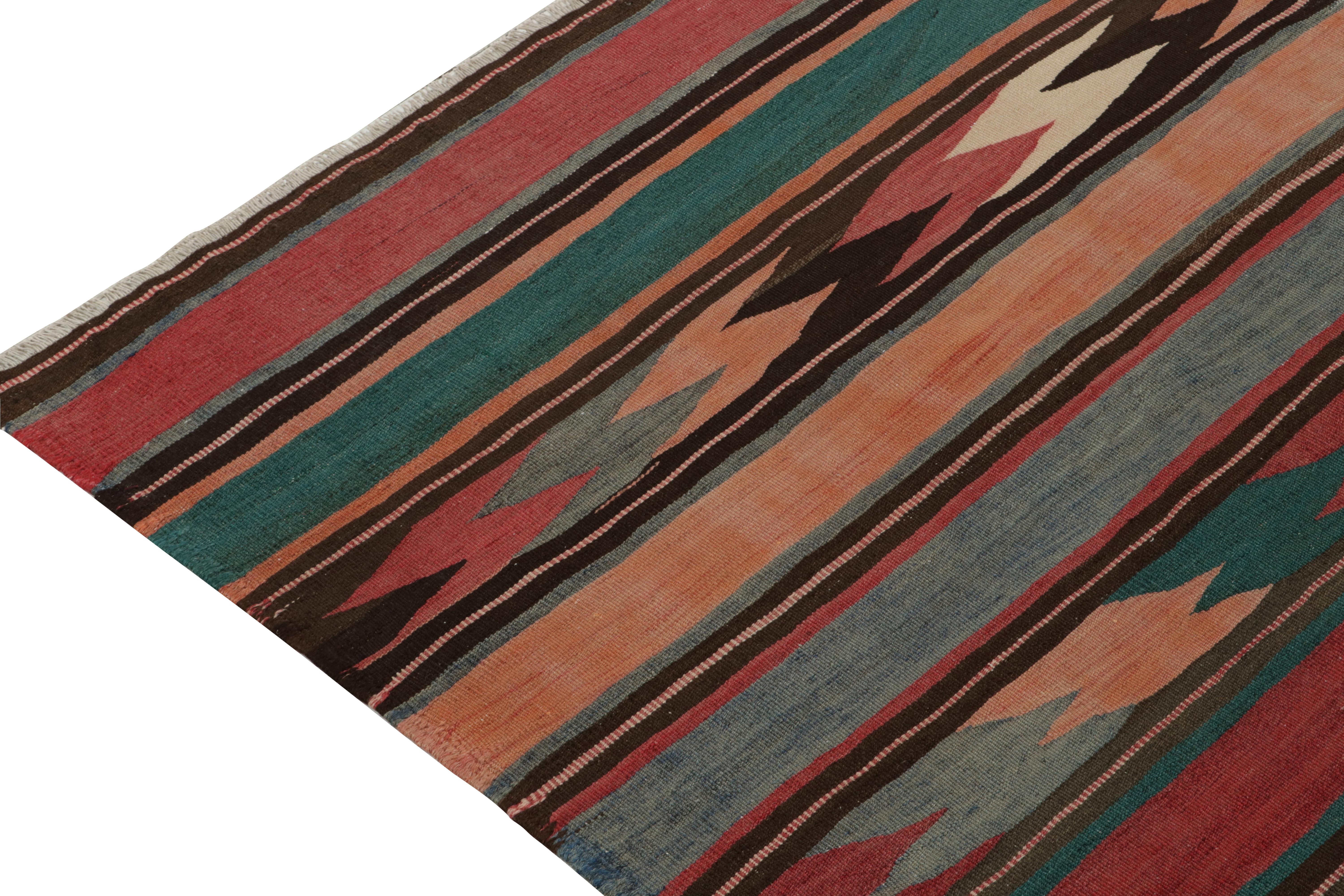 Hand-Knotted 1950s Vintage Kilim Rug in Colorful Pattern, Red with Orange by Rug & Kilim For Sale