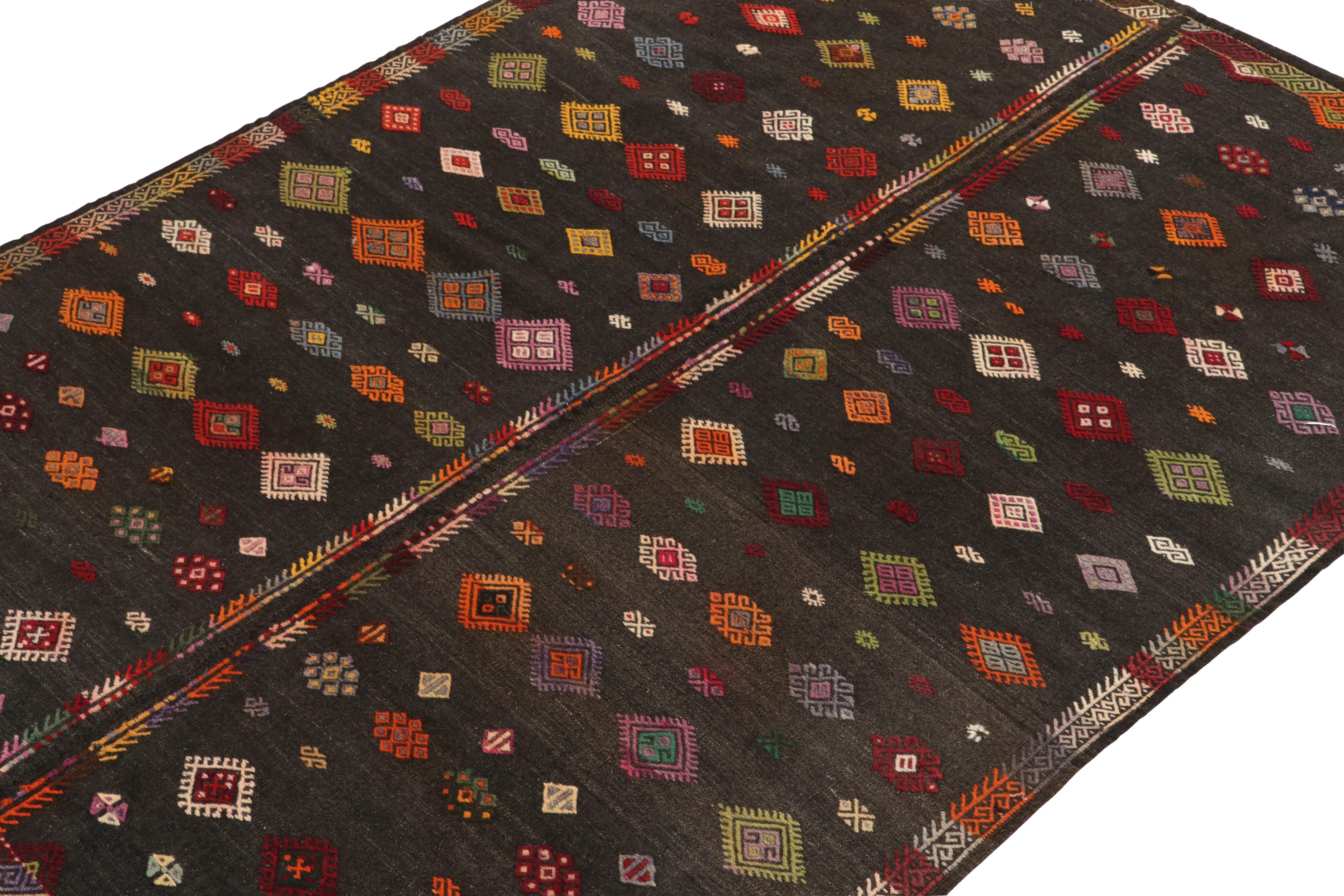 Hand-Knotted 1950s Vintage Kilim Rug in Gray-Brown, Multicolor Geometric Patterns