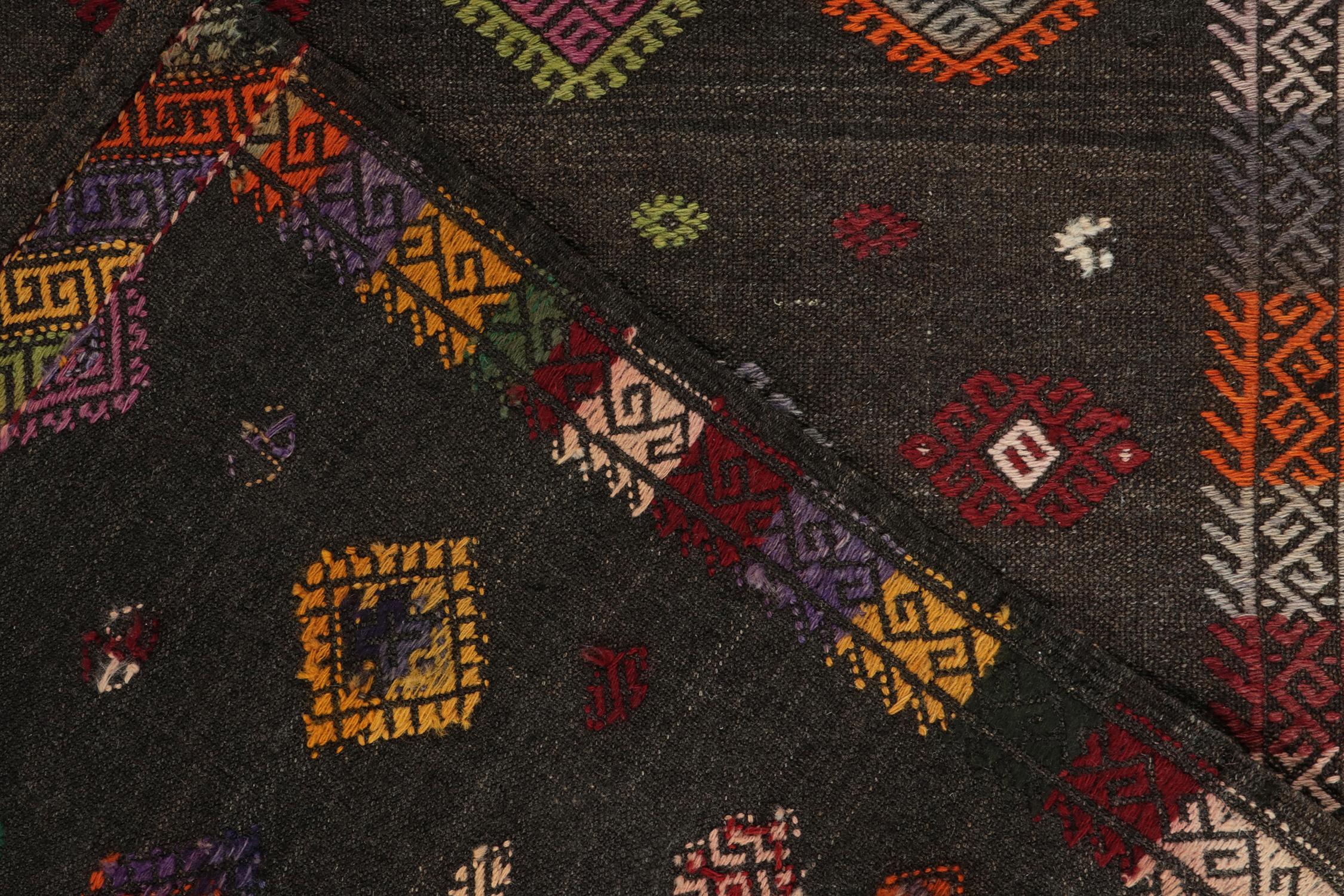 Mid-20th Century 1950s Vintage Kilim Rug in Gray-Brown, Multicolor Geometric Patterns