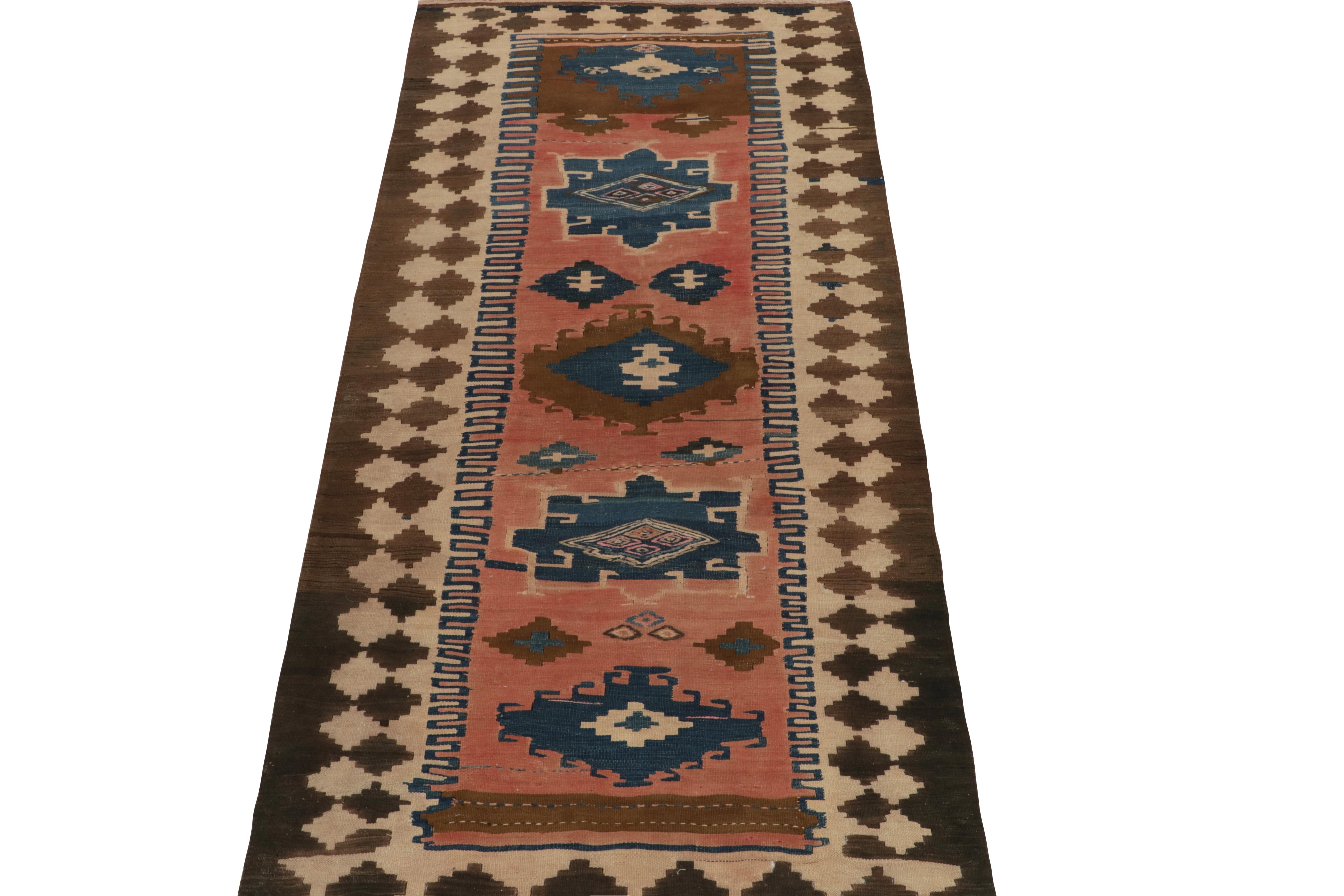 Tribal 1950s Vintage Kilim Rug in Pink with Blue Medallions by Rug & Kilim For Sale