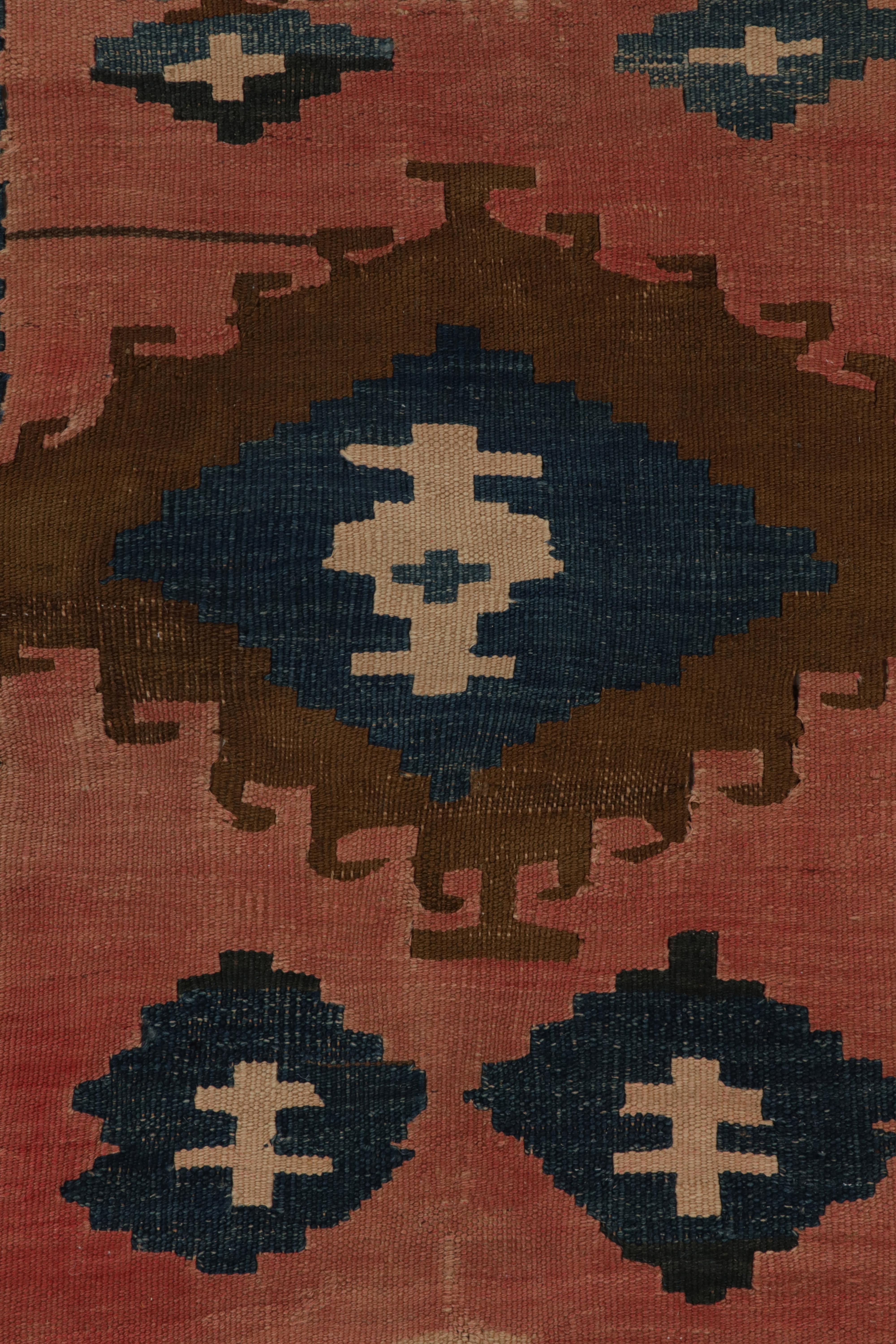 Hand-Knotted 1950s Vintage Kilim Rug in Pink with Blue Medallions by Rug & Kilim For Sale