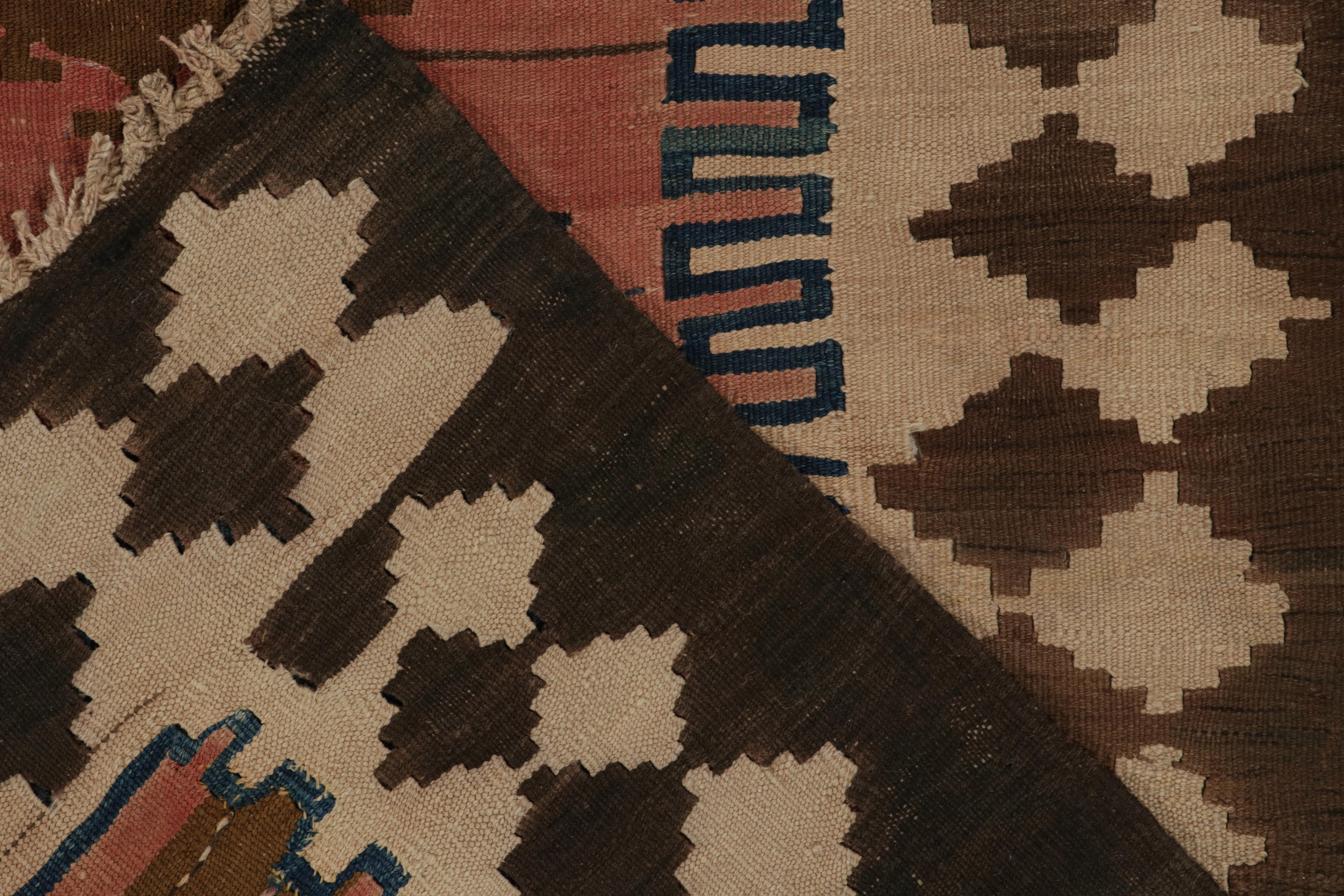 1950s Vintage Kilim Rug in Pink with Blue Medallions by Rug & Kilim In Good Condition For Sale In Long Island City, NY