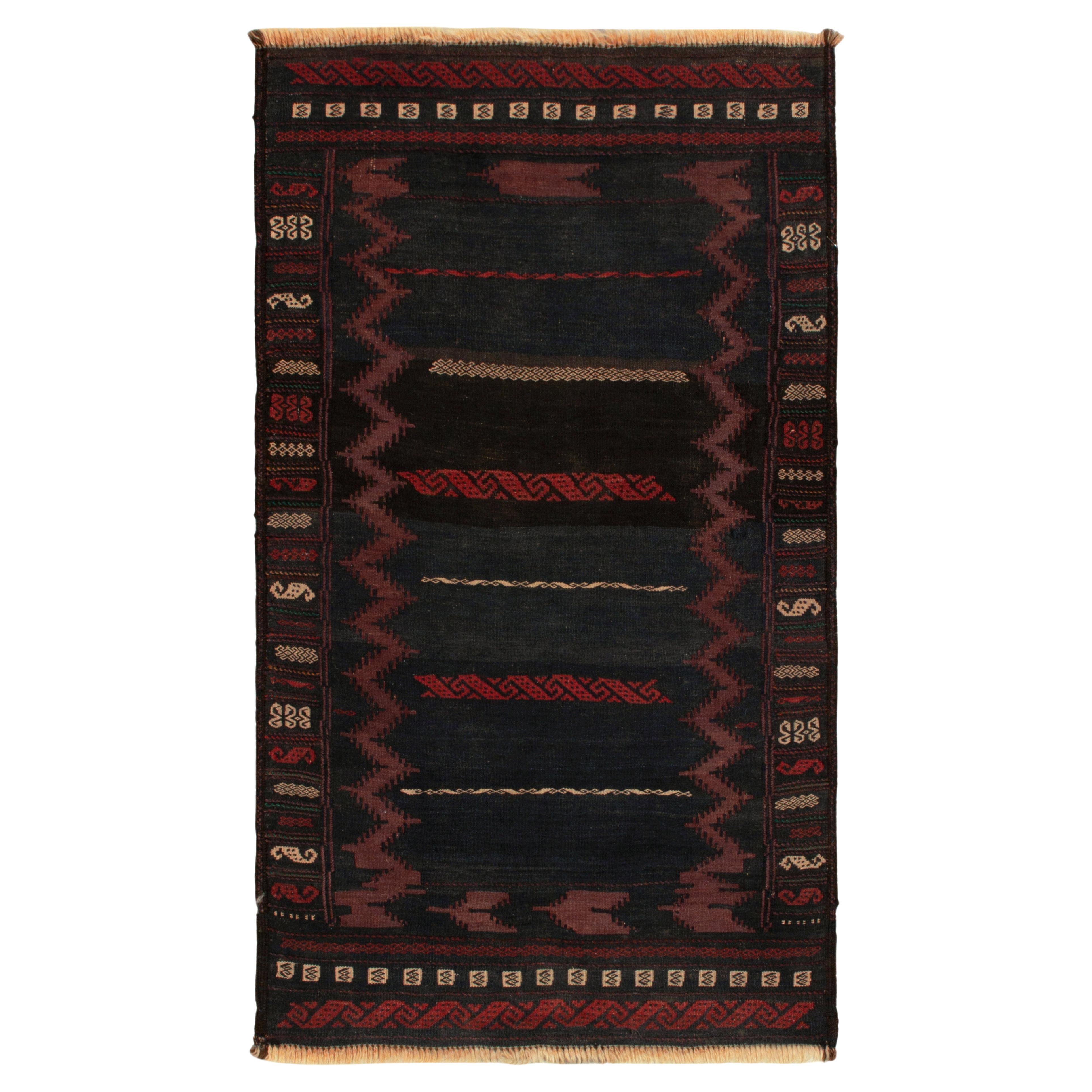 1950s Vintage Kilim Rug in Purple, Red Tribal Geometric Pattern by Rug & Kilim For Sale