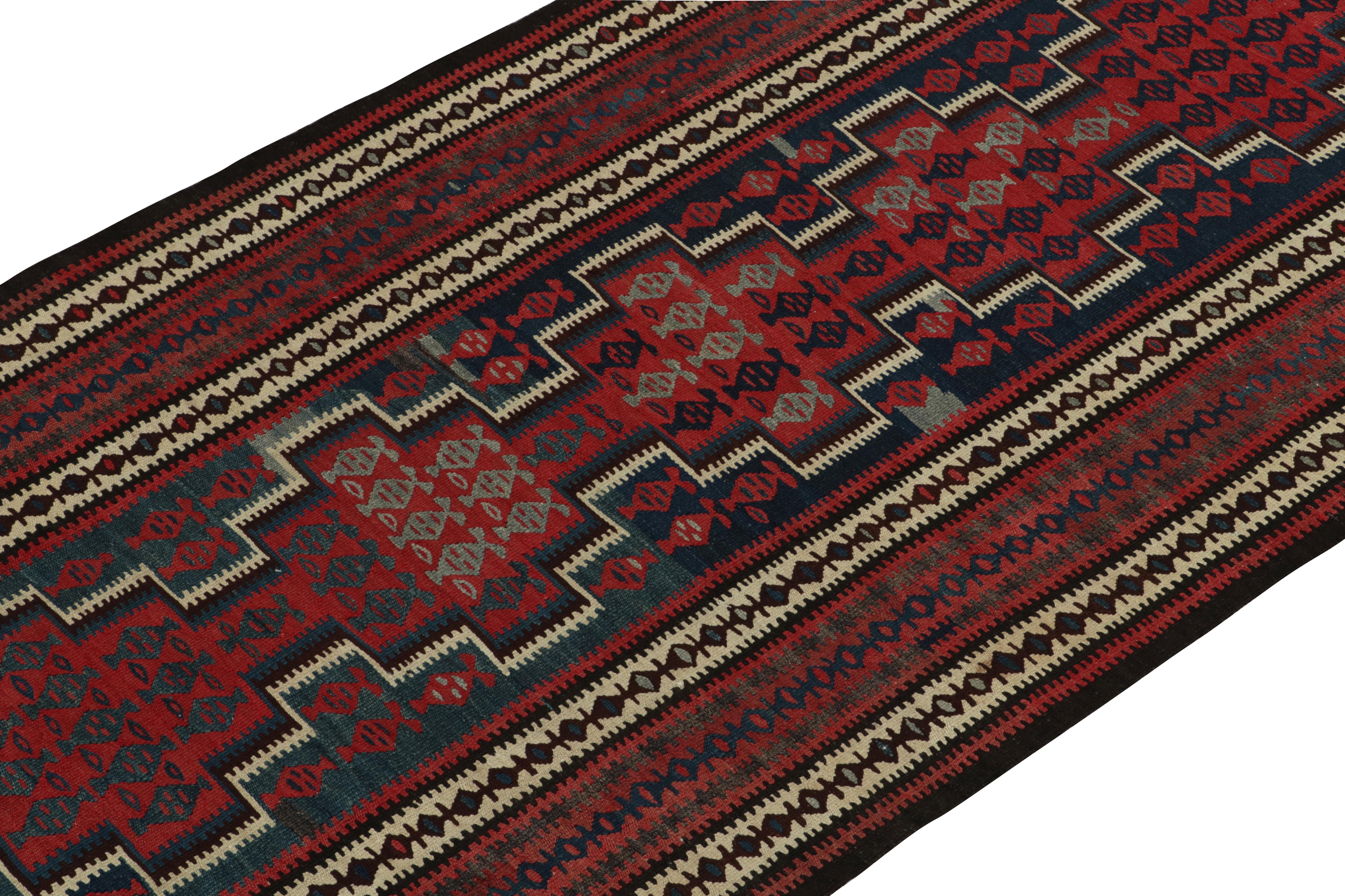 Turkish 1950s Vintage Kilim rug in Red, Blue and Brown Geometric Patterns by Rug & Kilim For Sale