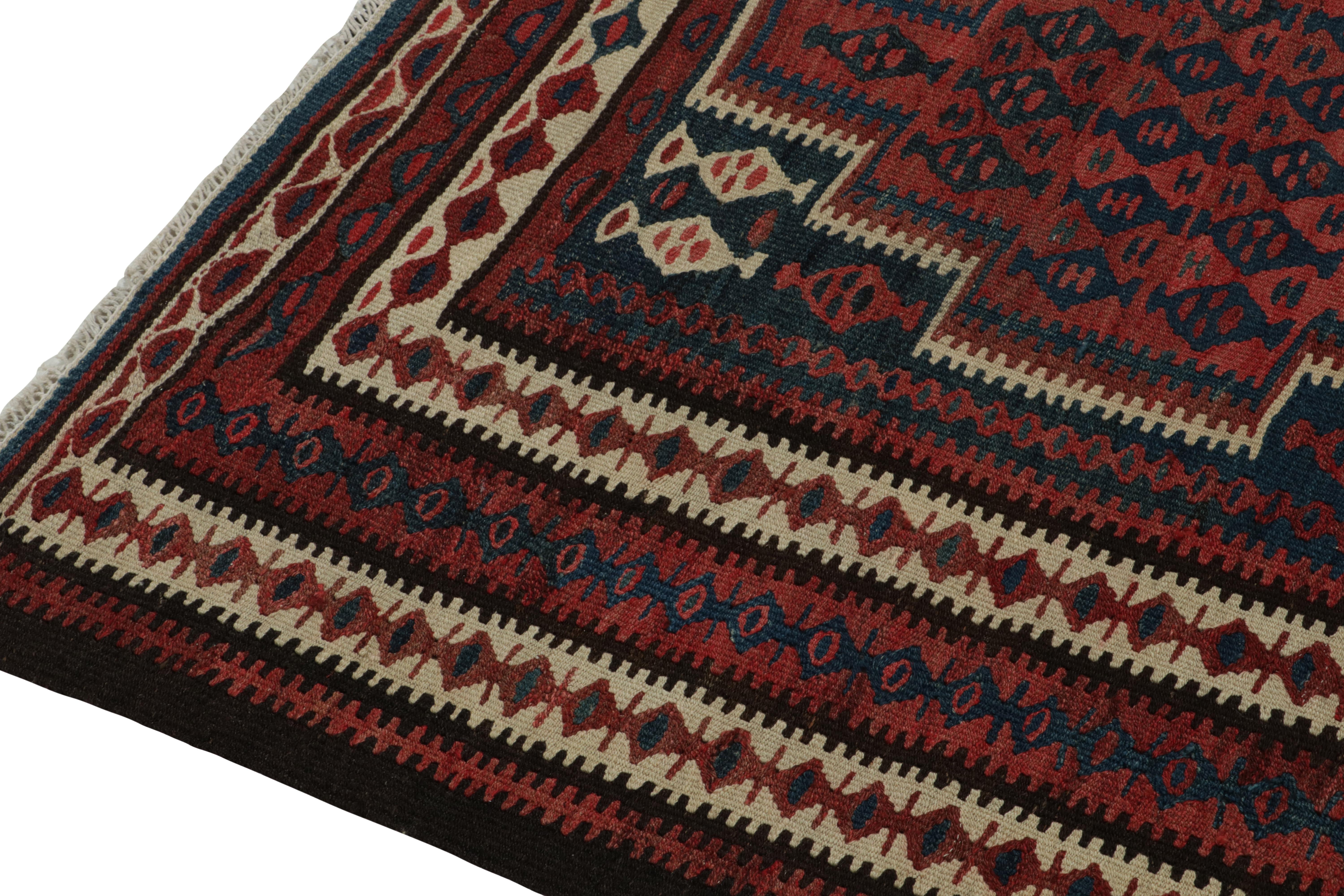 Persian 1950s Vintage Kilim Rug in Red, Blue and Brown Geometric Patterns by Rug & Kilim For Sale