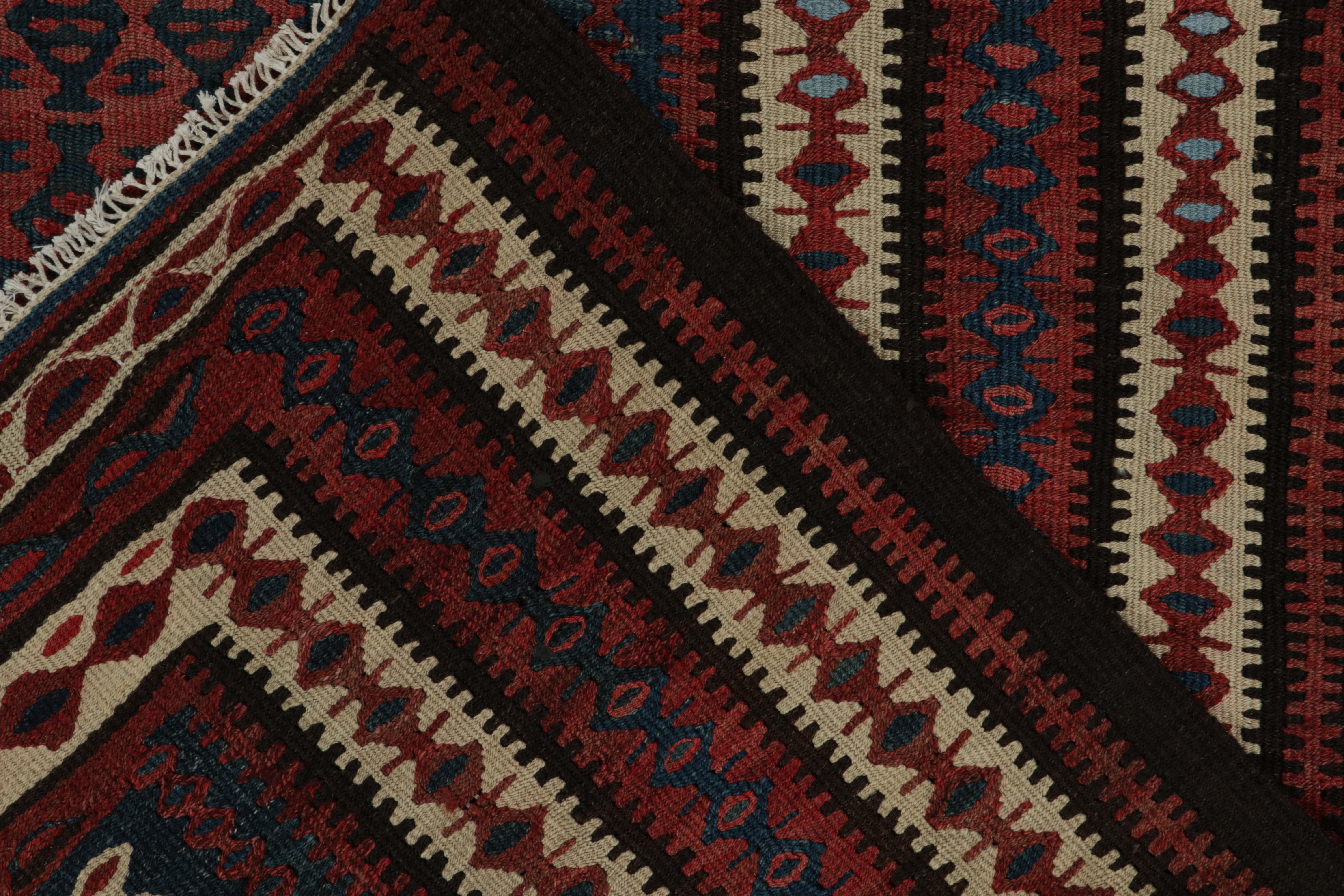 Hand-Knotted 1950s Vintage Kilim Rug in Red, Blue and Brown Geometric Patterns by Rug & Kilim For Sale