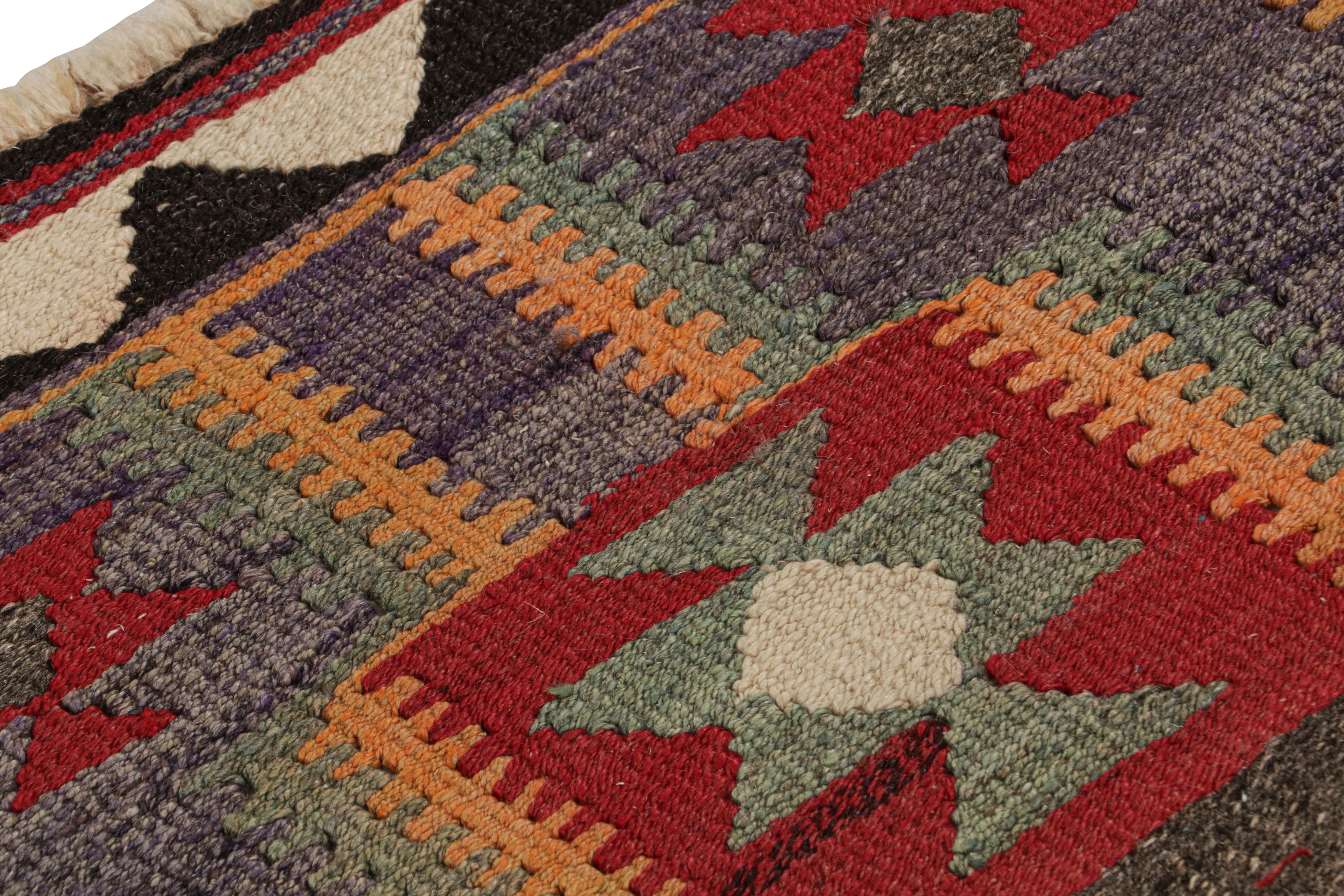 Tribal 1950s Vintage Kilim rug in Red Blue, Multicolor Geometric Pattern by Rug & Kilim For Sale