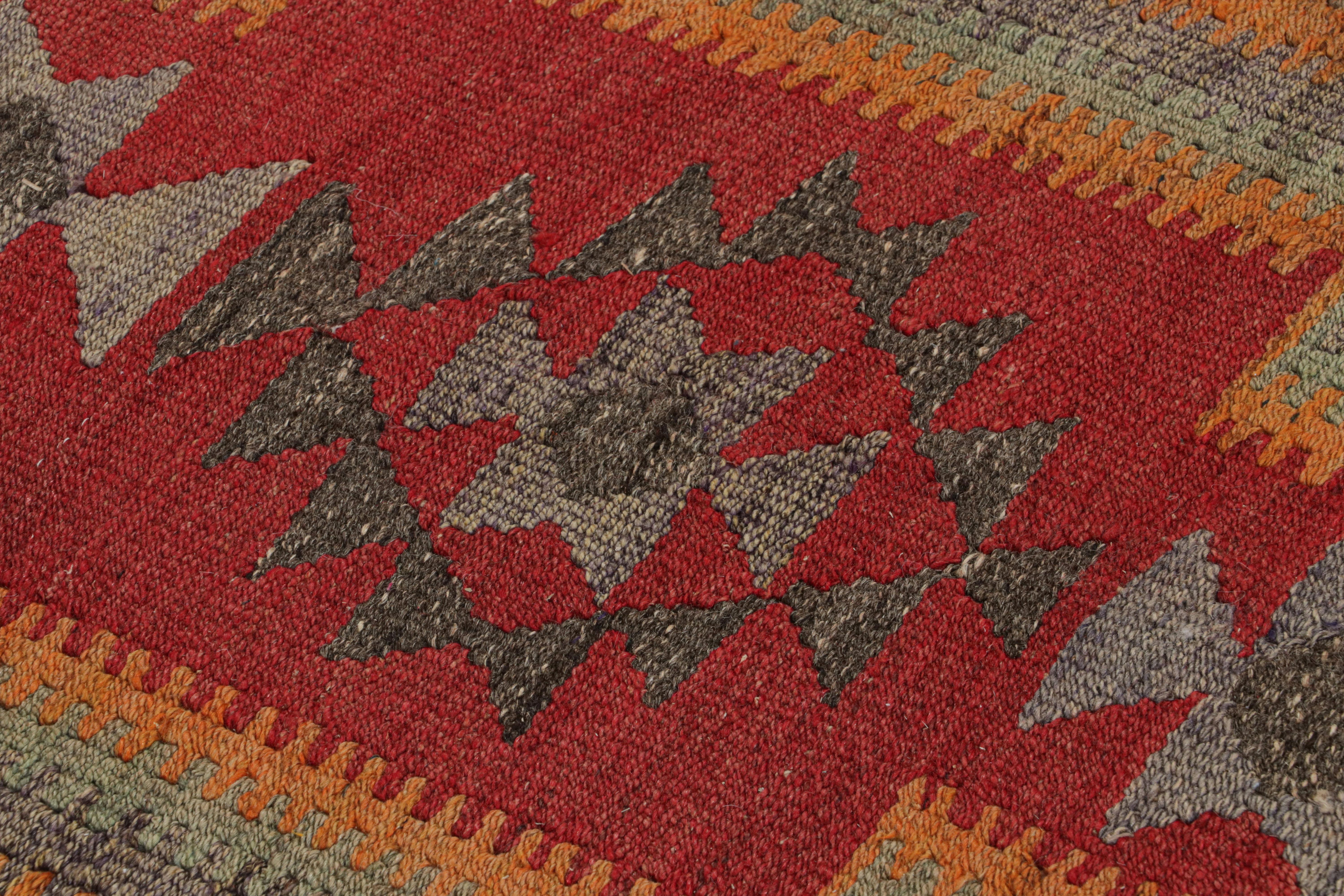 1950s Vintage Kilim rug in Red Blue, Multicolor Geometric Pattern by Rug & Kilim In Good Condition For Sale In Long Island City, NY