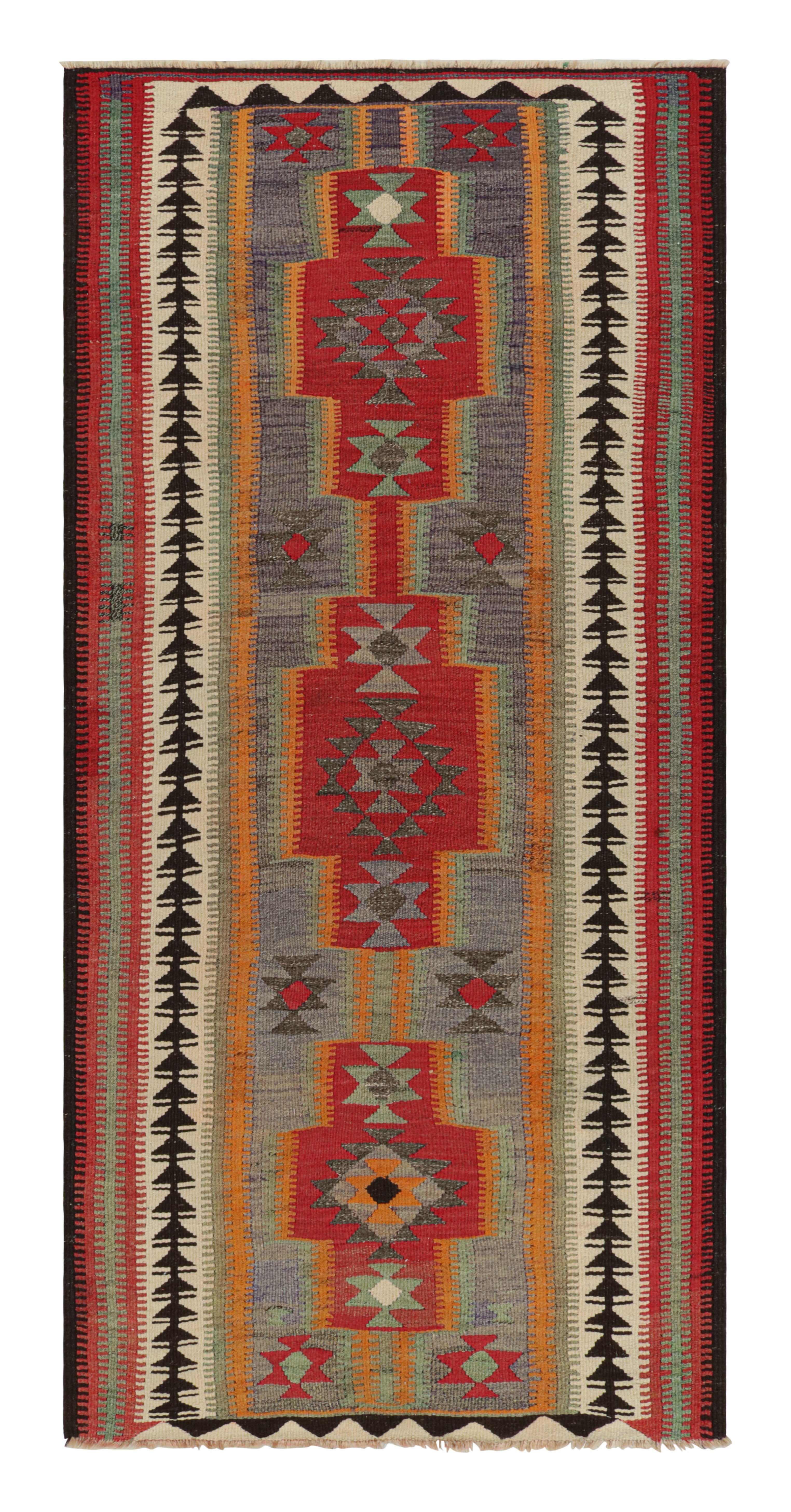 1950s Vintage Kilim rug in Red Blue, Multicolor Geometric Pattern by Rug & Kilim For Sale
