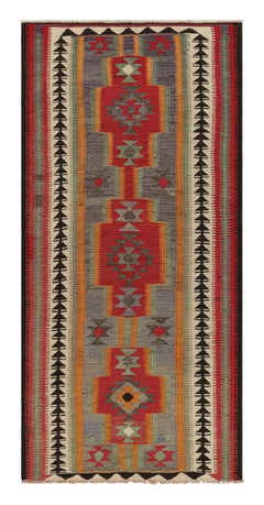 1950s Vintage Kilim rug in Red Blue, Multicolor Geometric Pattern by Rug & Kilim