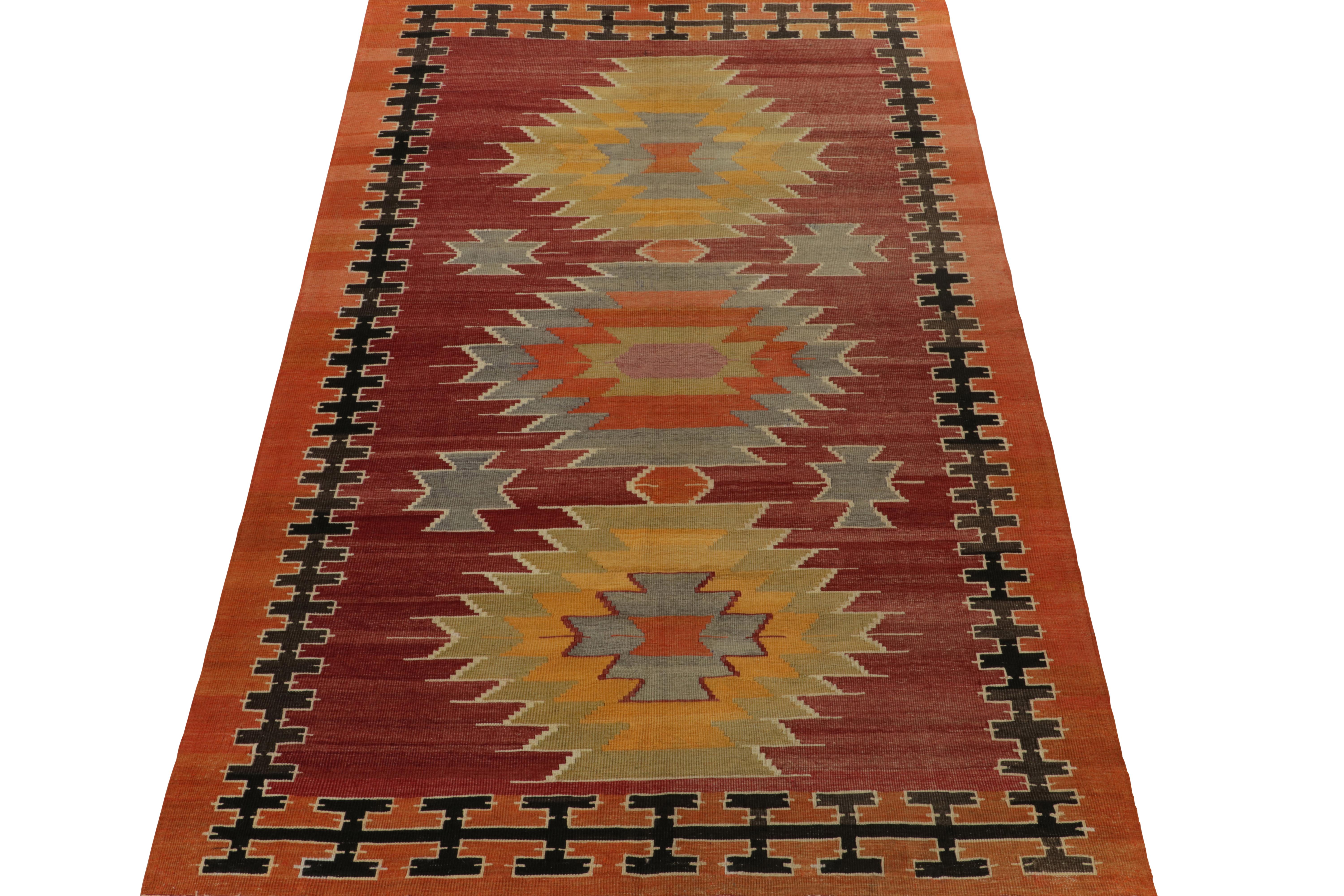 Turkish 1950s Vintage Kilim rug in Red, Orange Colorful Medallion Pattern by Rug & Kilim