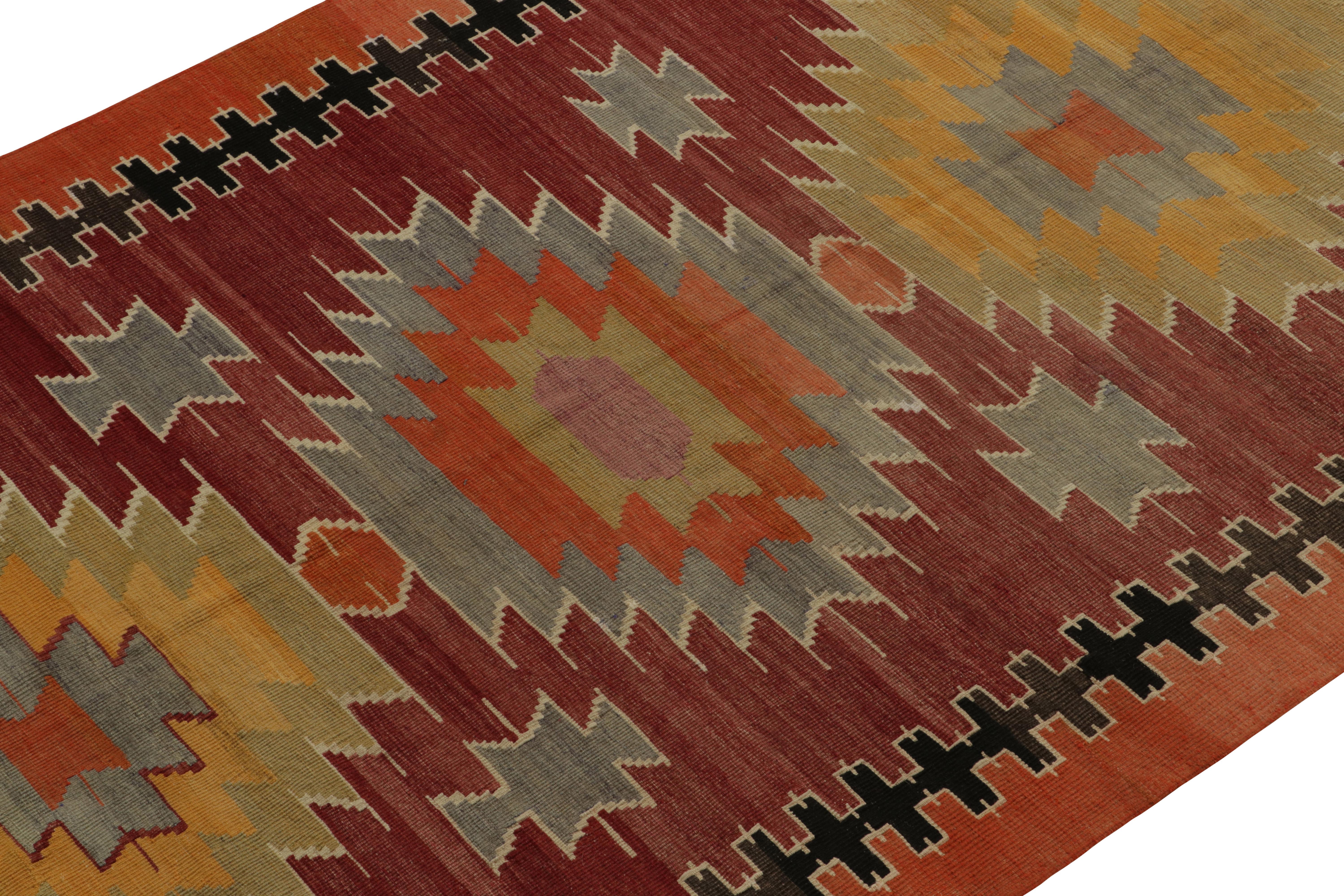 Hand-Woven 1950s Vintage Kilim rug in Red, Orange Colorful Medallion Pattern by Rug & Kilim