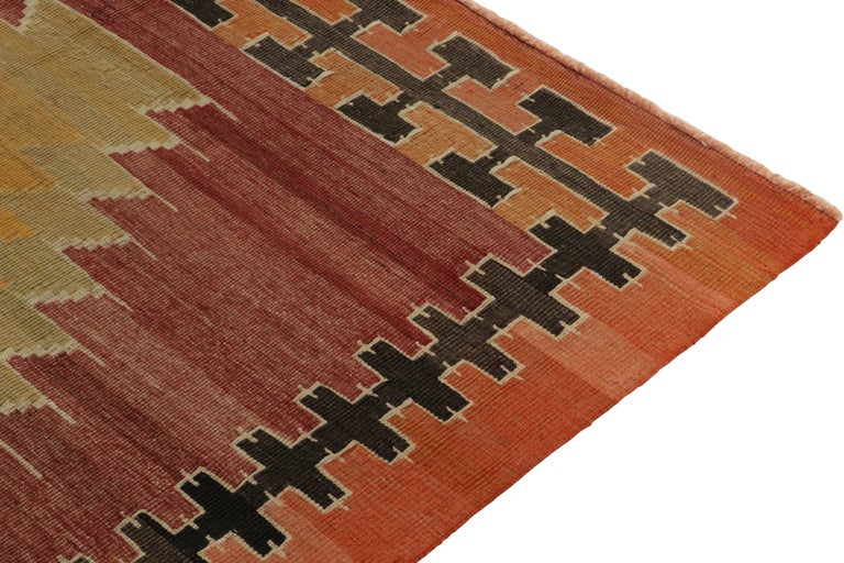 1950s Vintage Kilim rug in Red, Orange Colorful Medallion Pattern by