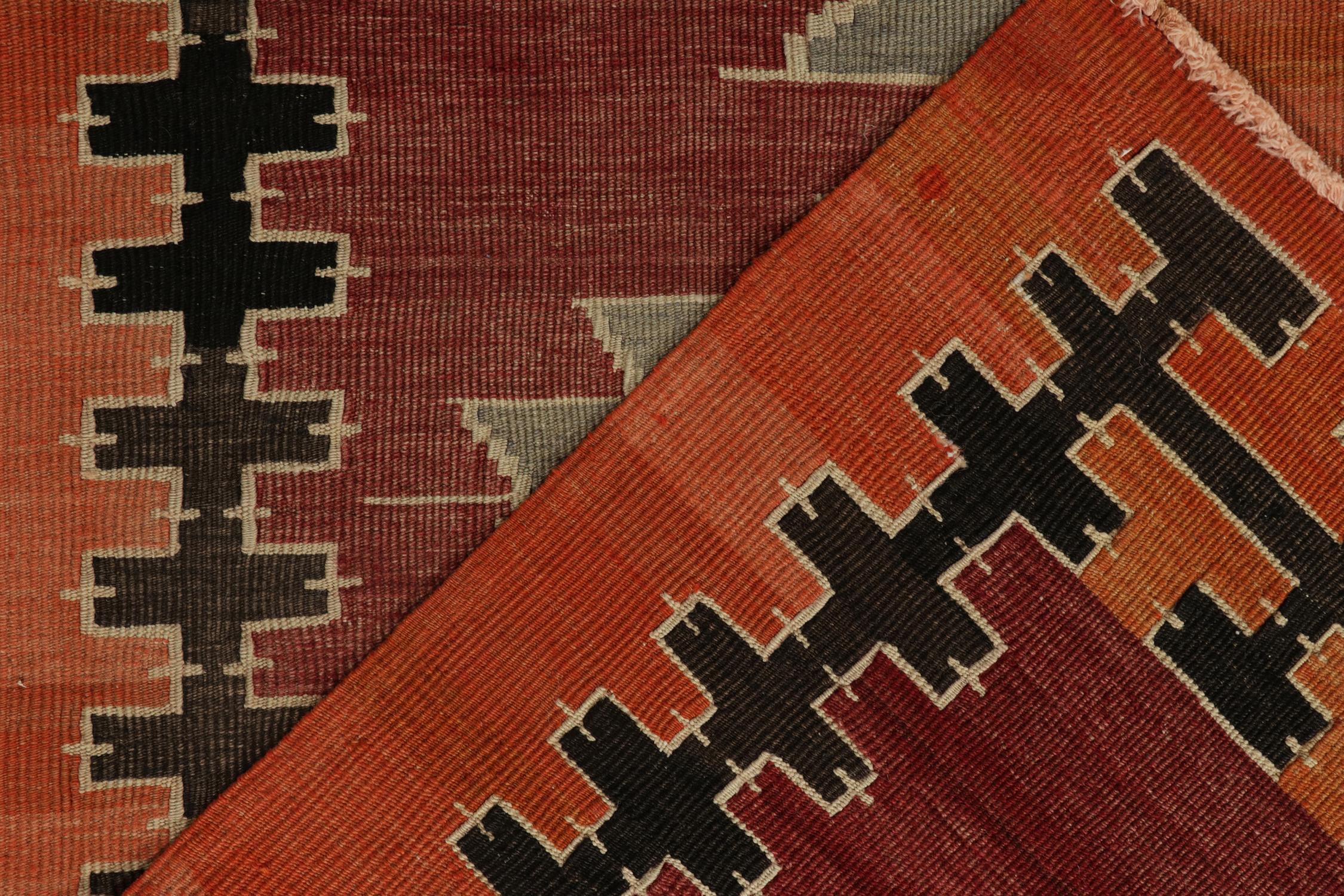 Wool 1950s Vintage Kilim rug in Red, Orange Colorful Medallion Pattern by Rug & Kilim