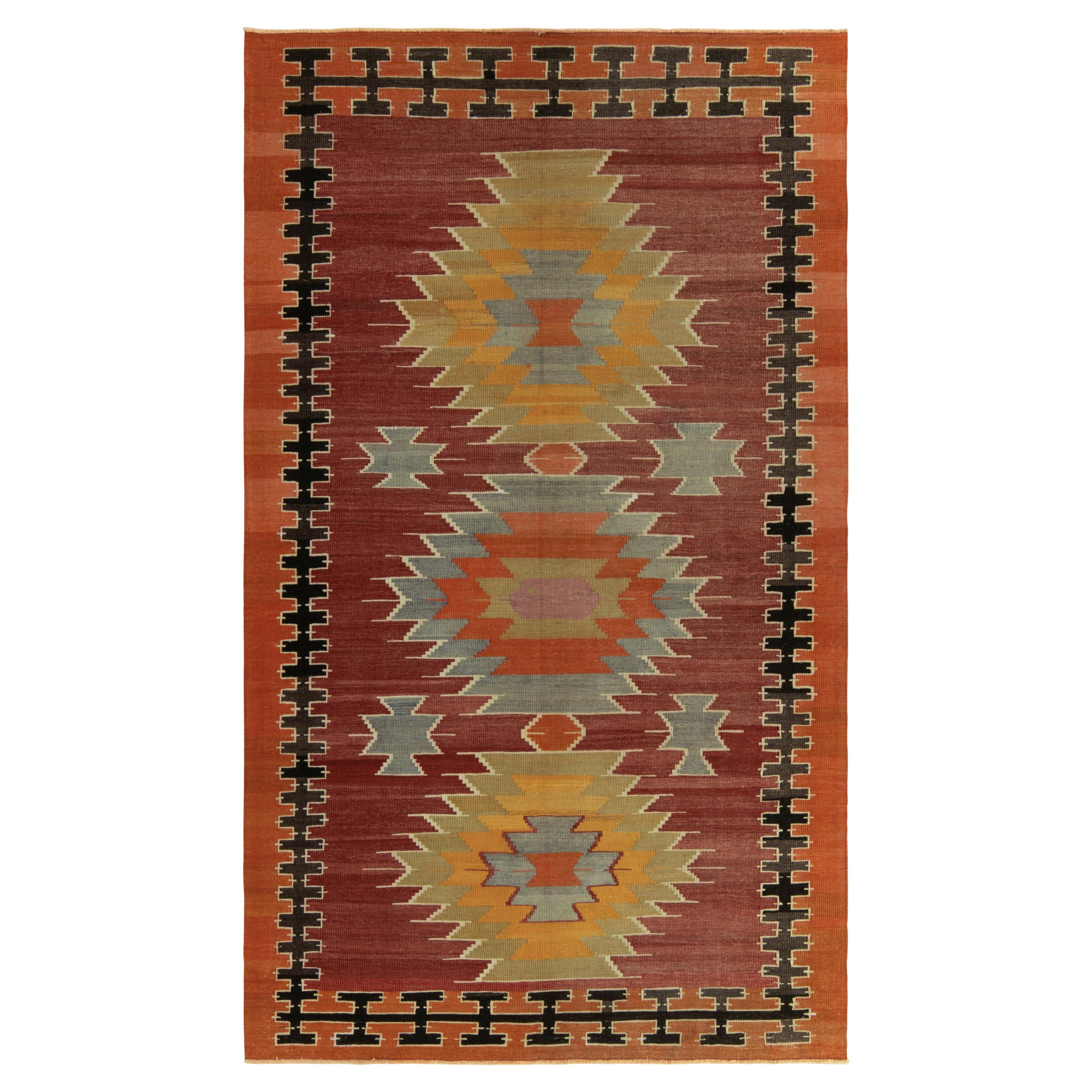 1950s Vintage Kilim rug in Red, Orange Colorful Medallion Pattern by Rug & Kilim