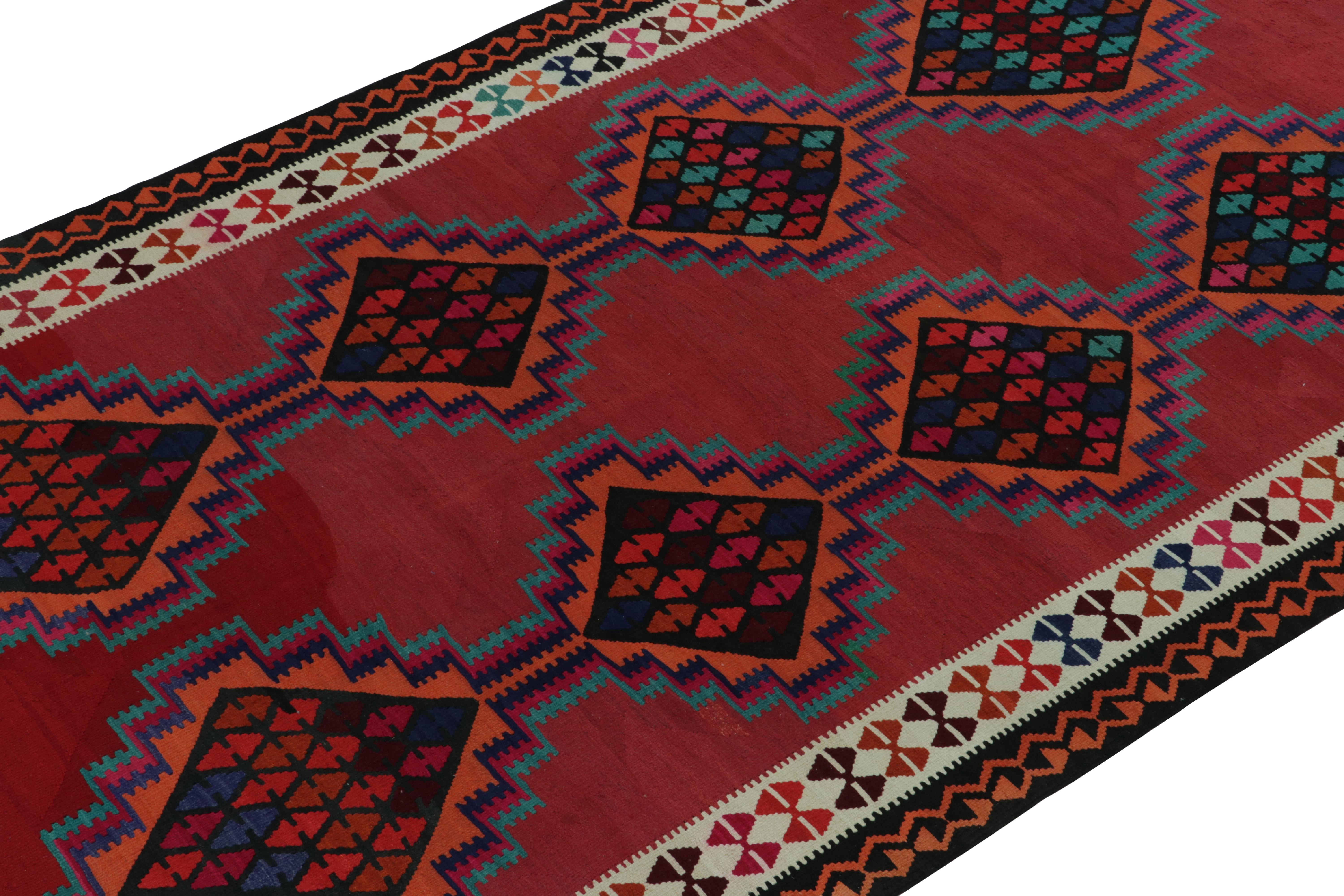 Turkish 1950s Vintage Kilim Rug in Red with Colorful Geometric Patterns by Rug & Kilim For Sale