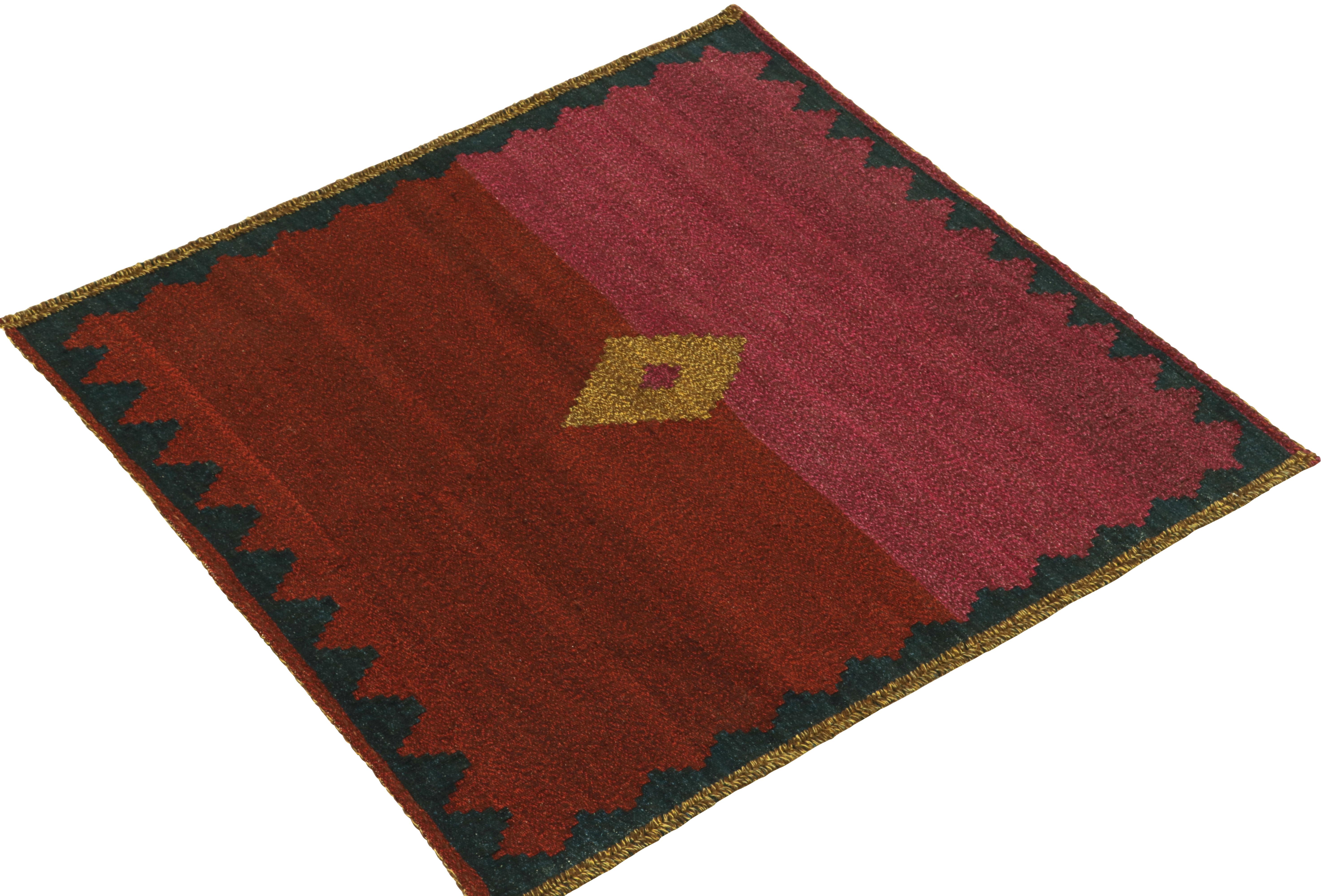 Tribal 1950s Vintage Kilim Rug in Red, Yellow Diamond Medallion Pattern by Rug & Kilim For Sale