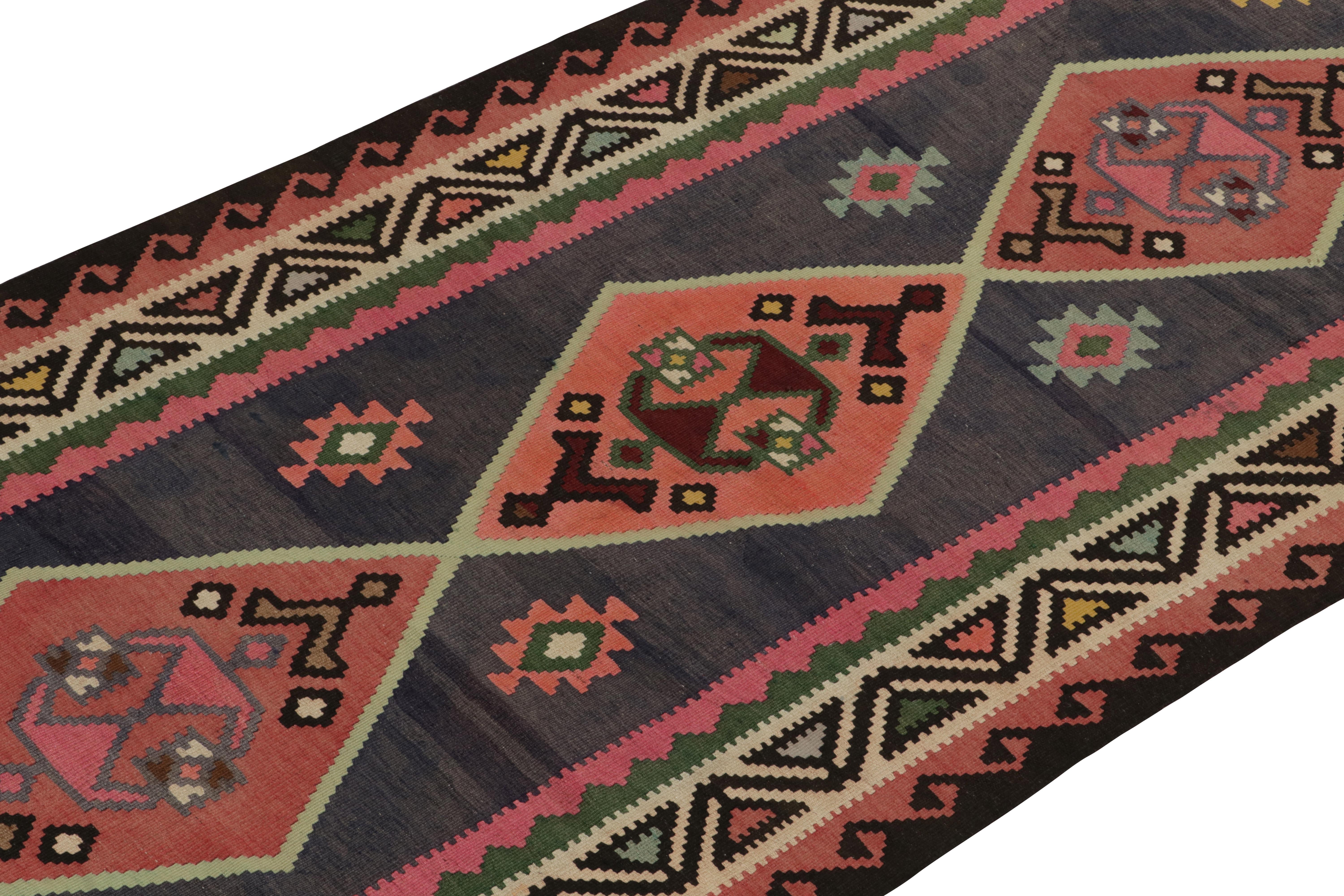 Turkish 1950s Vintage Kilim rug with Pink , Vibrant Geometric Pattern by Rug & Kilim For Sale