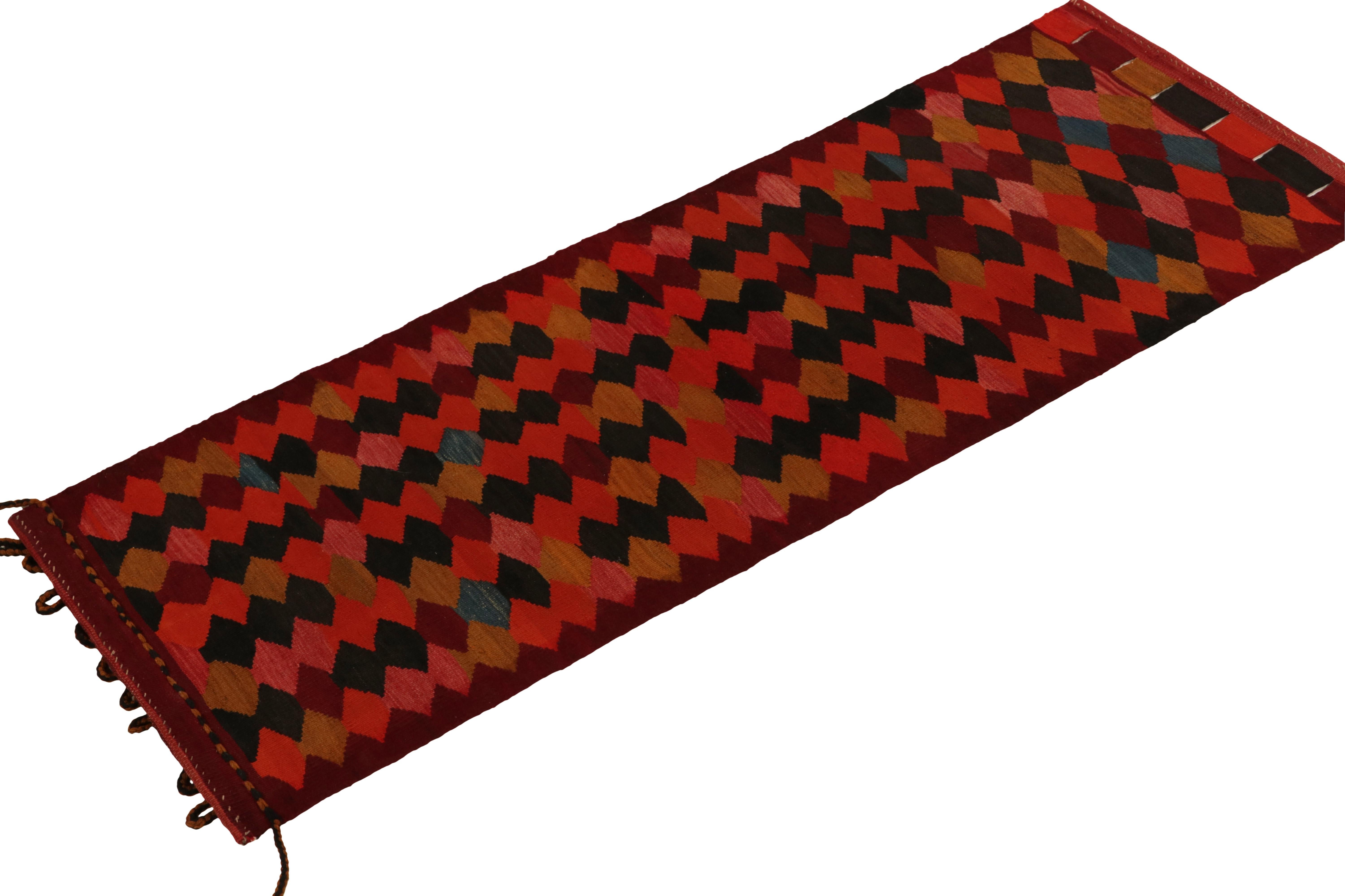 Tribal 1950s Vintage Kilim Runner in Red, Black Diamond Patterns by Rug & Kilim For Sale
