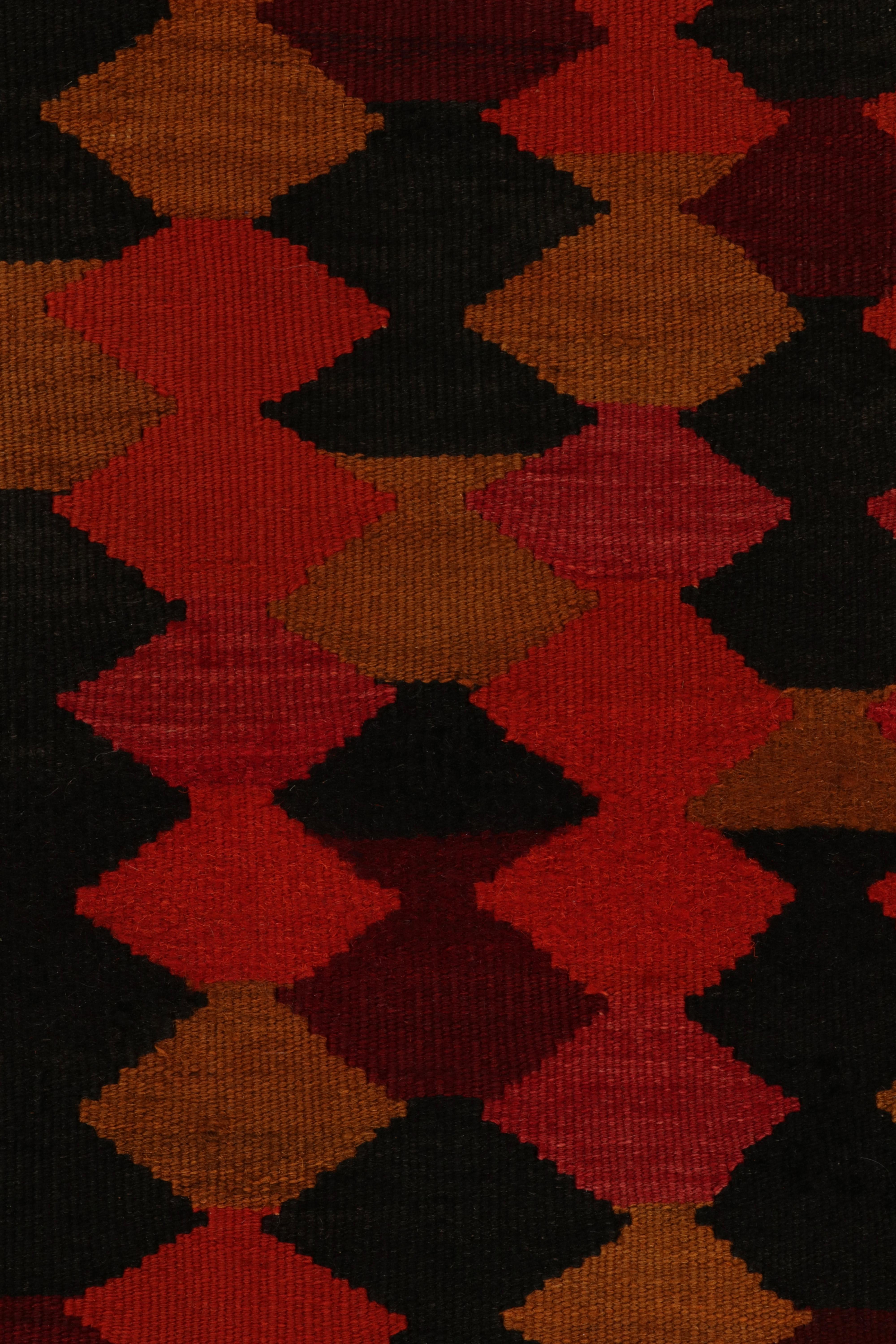 Hand-Knotted 1950s Vintage Kilim Runner in Red, Black Diamond Patterns by Rug & Kilim For Sale