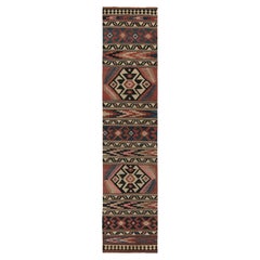 1950s Vintage Kilim Runner in Red with Beige, Pink and Blue Tribal Patterns