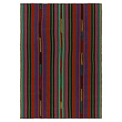 Stile Kilim vintage anni '50 con motivi a strisce rosse, viola e verdi di Rug & Kilim