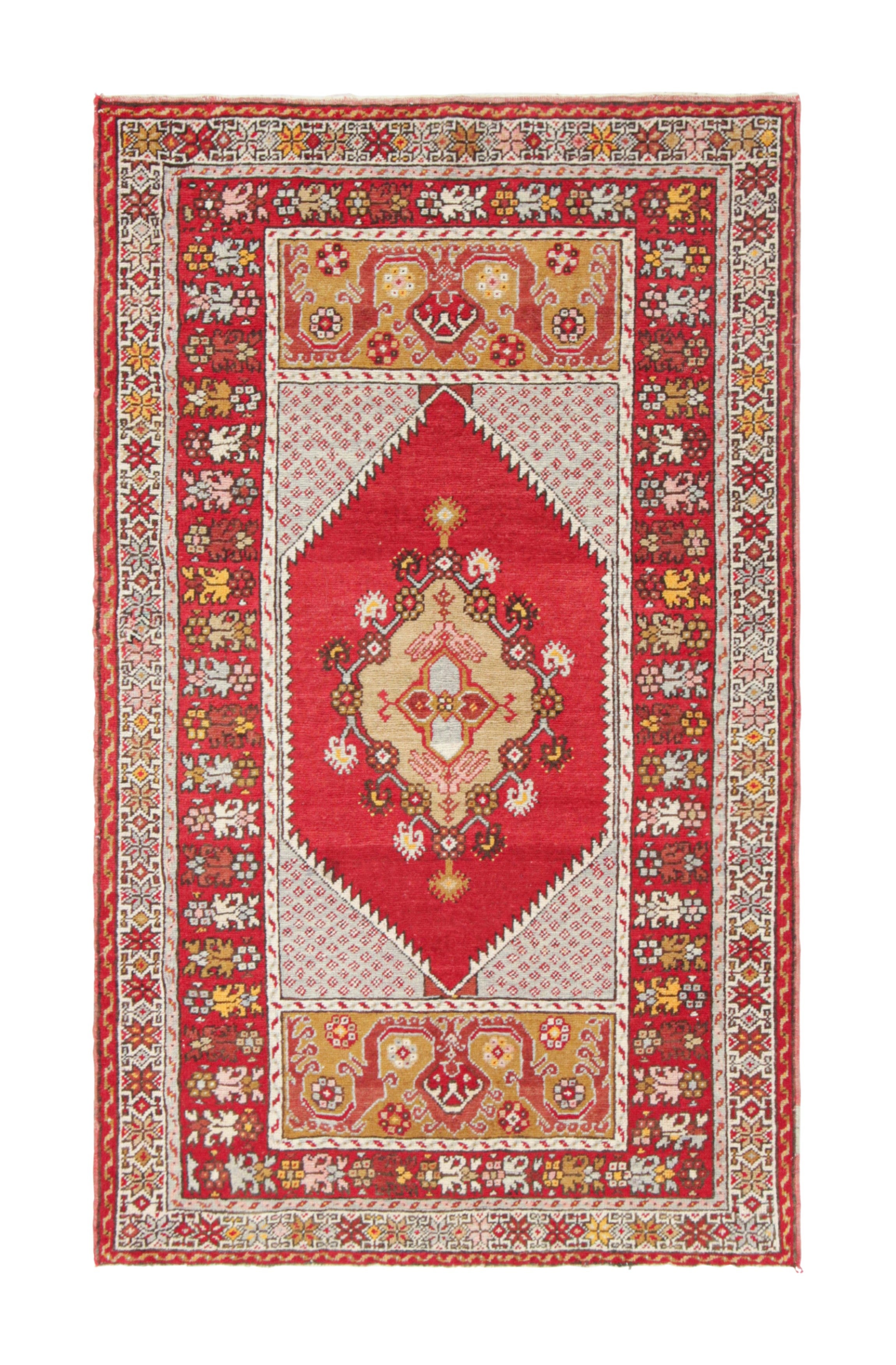 Vintage Kirsehir Rug in Red and Gold with Geometric Medallion - Rug & Kilim For Sale