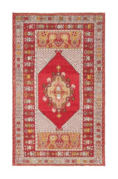 Vintage Kirsehir Rug in Red and Gold with Geometric Medallion - Rug & Kilim
